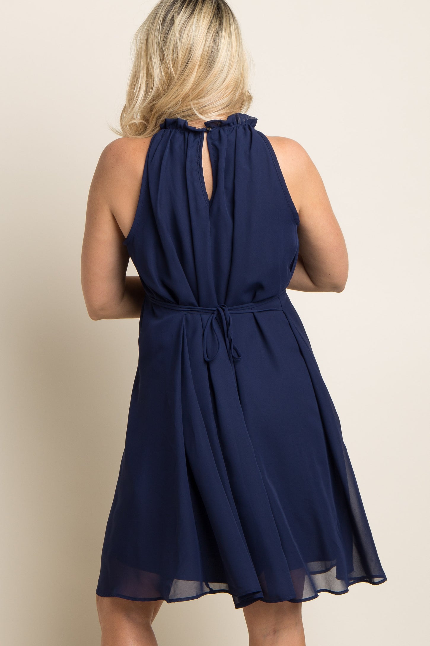 navy blue chiffon maternity dress Navy Chiffon Pleated Nursing Midi Dress