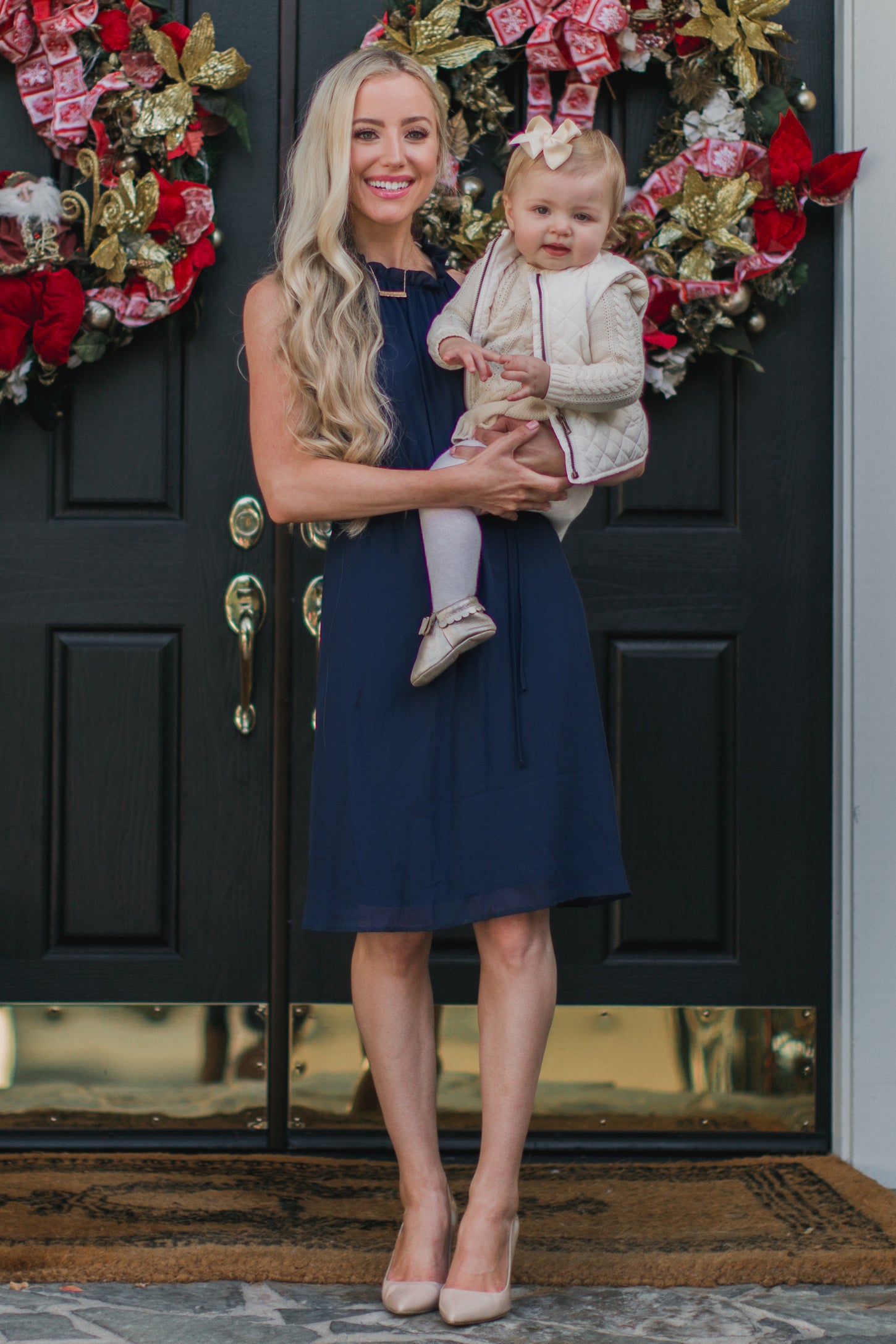 Navy Blue Chiffon High Neck Dress – PinkBlush