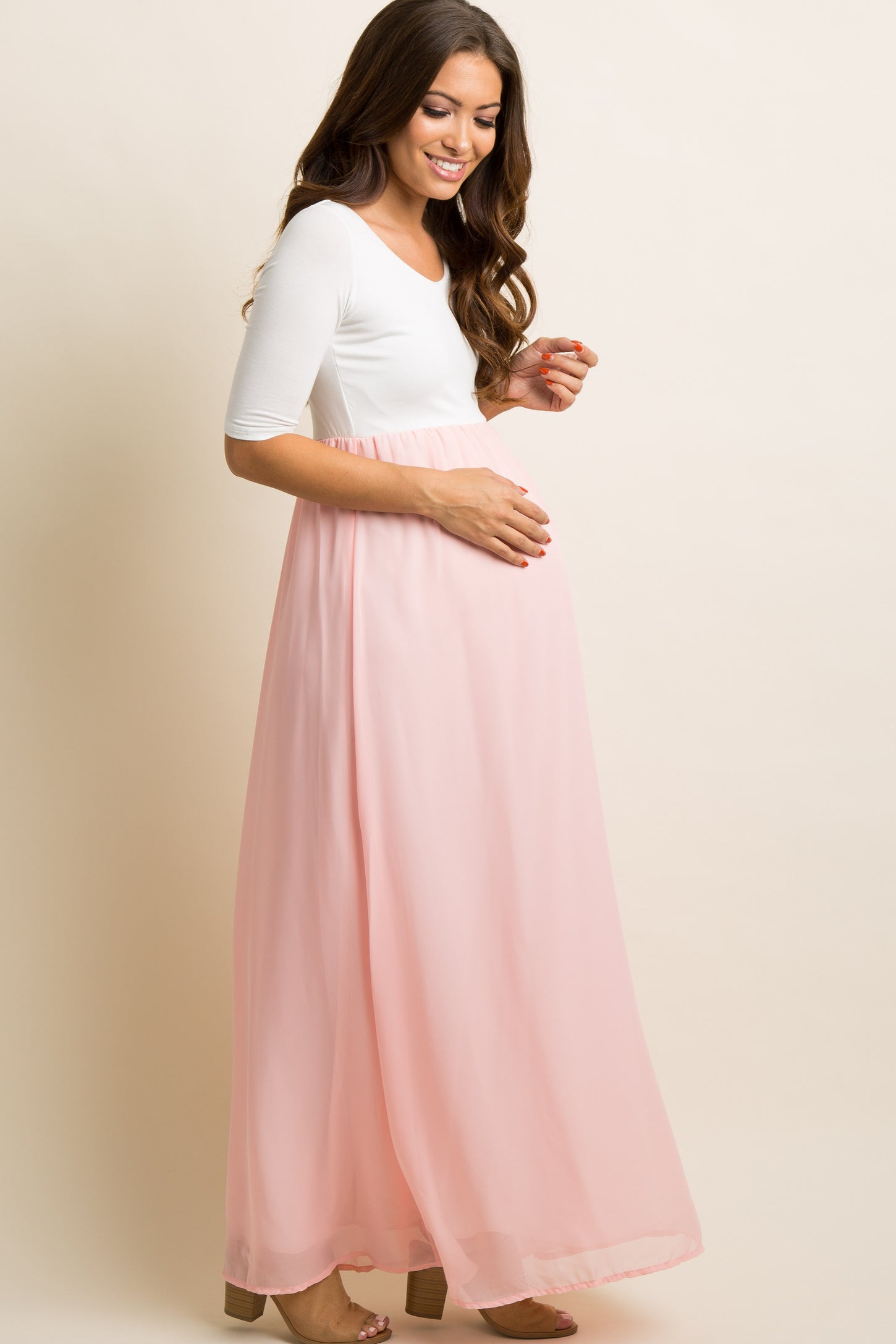 PinkBlush Petite Light Pink Chiffon Colorblock Maternity Maxi Dress - Light Pink PinkBlush Petite Light Pink Chiffon Colorblock Maternity Maxi Dress - Light Pink