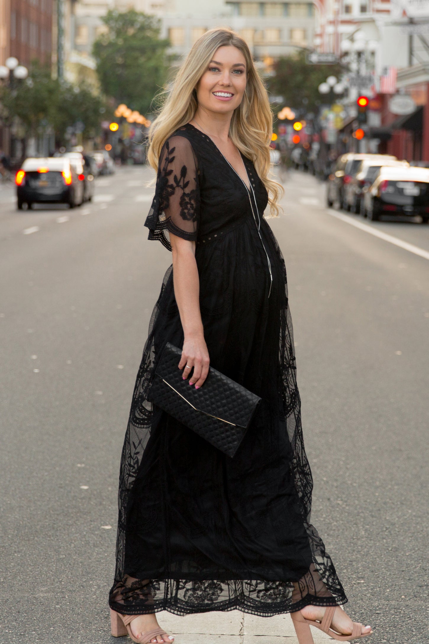 PinkBlush Black Lace Overlay Maternity Maxi Dress PinkBlush Black Lace Overlay Maternity Maxi Dress