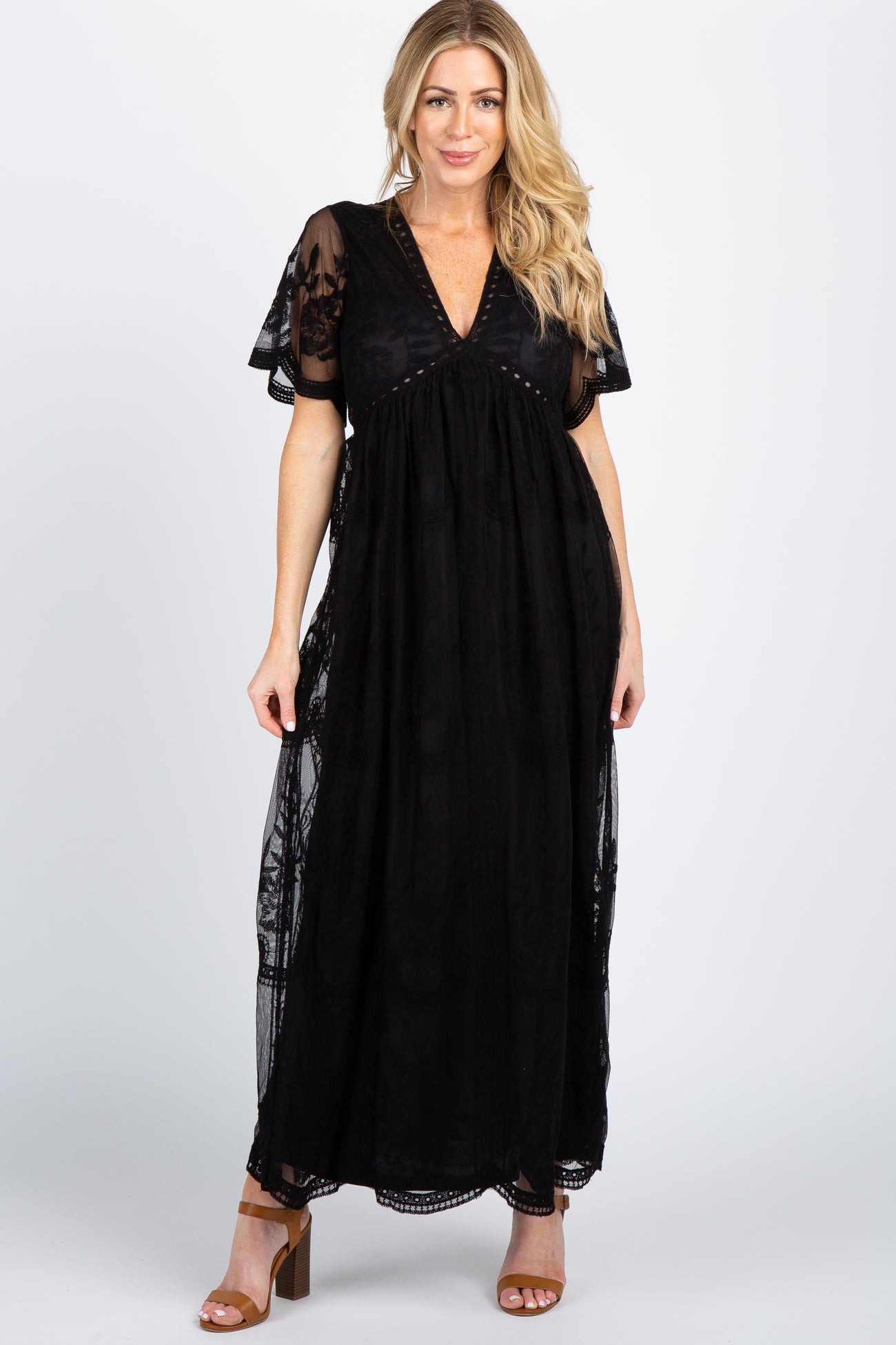 PinkBlush Black Lace Mesh Overlay Maxi Dress PinkBlush Black Lace Mesh Overlay Maxi Dress