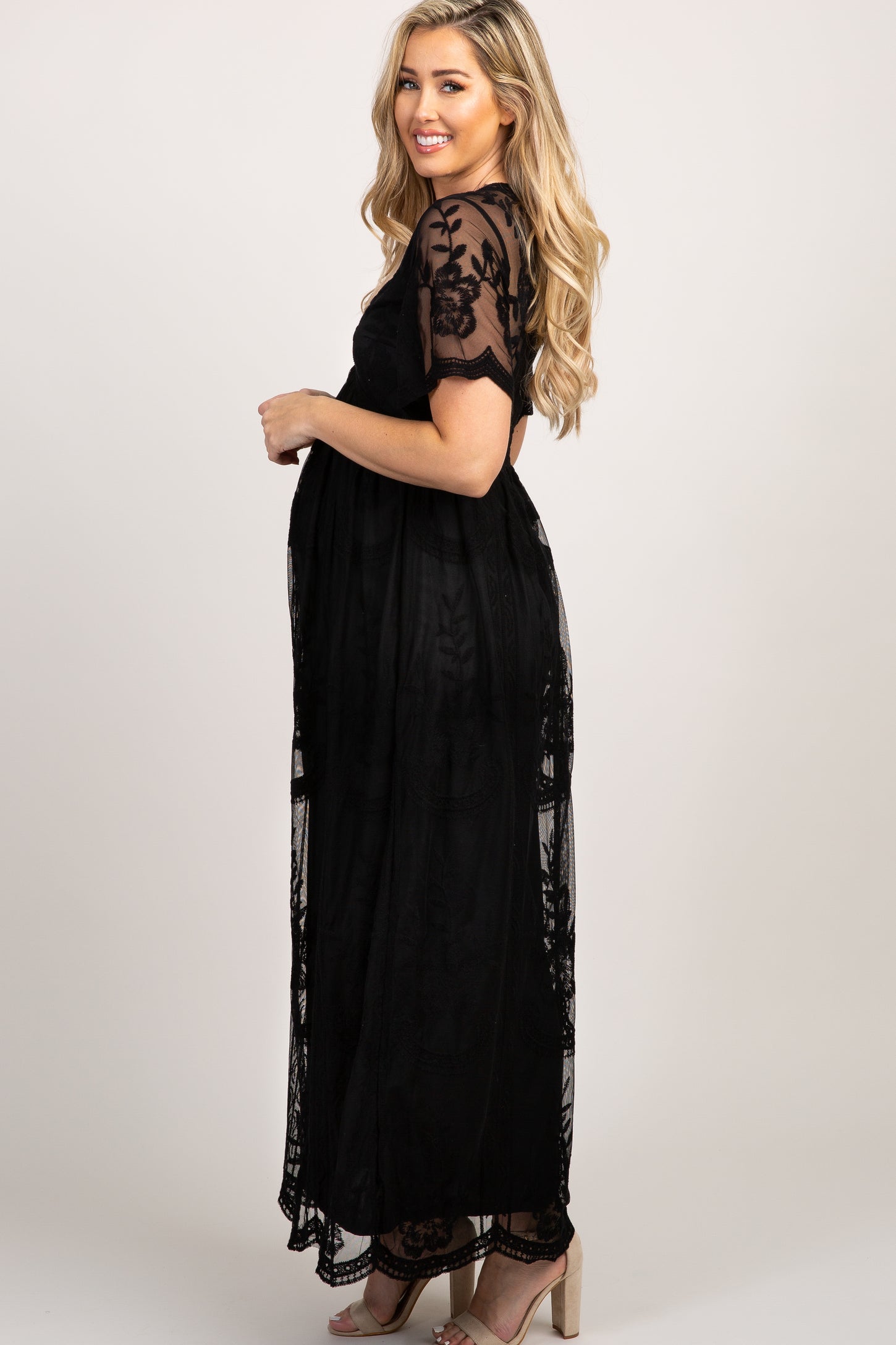 PinkBlush Black Lace Overlay Maternity Maxi Dress PinkBlush Black Lace Overlay Maternity Maxi Dress