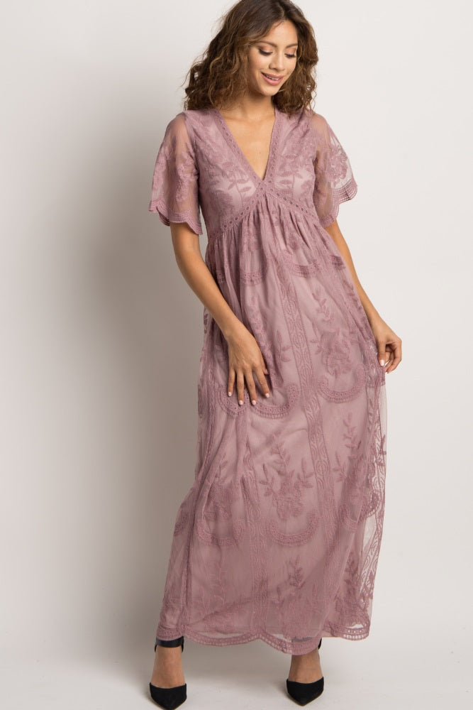 PinkBlush Mauve Lace Mesh Overlay Maxi Dress PinkBlush Mauve Lace Mesh Overlay Maxi Dress