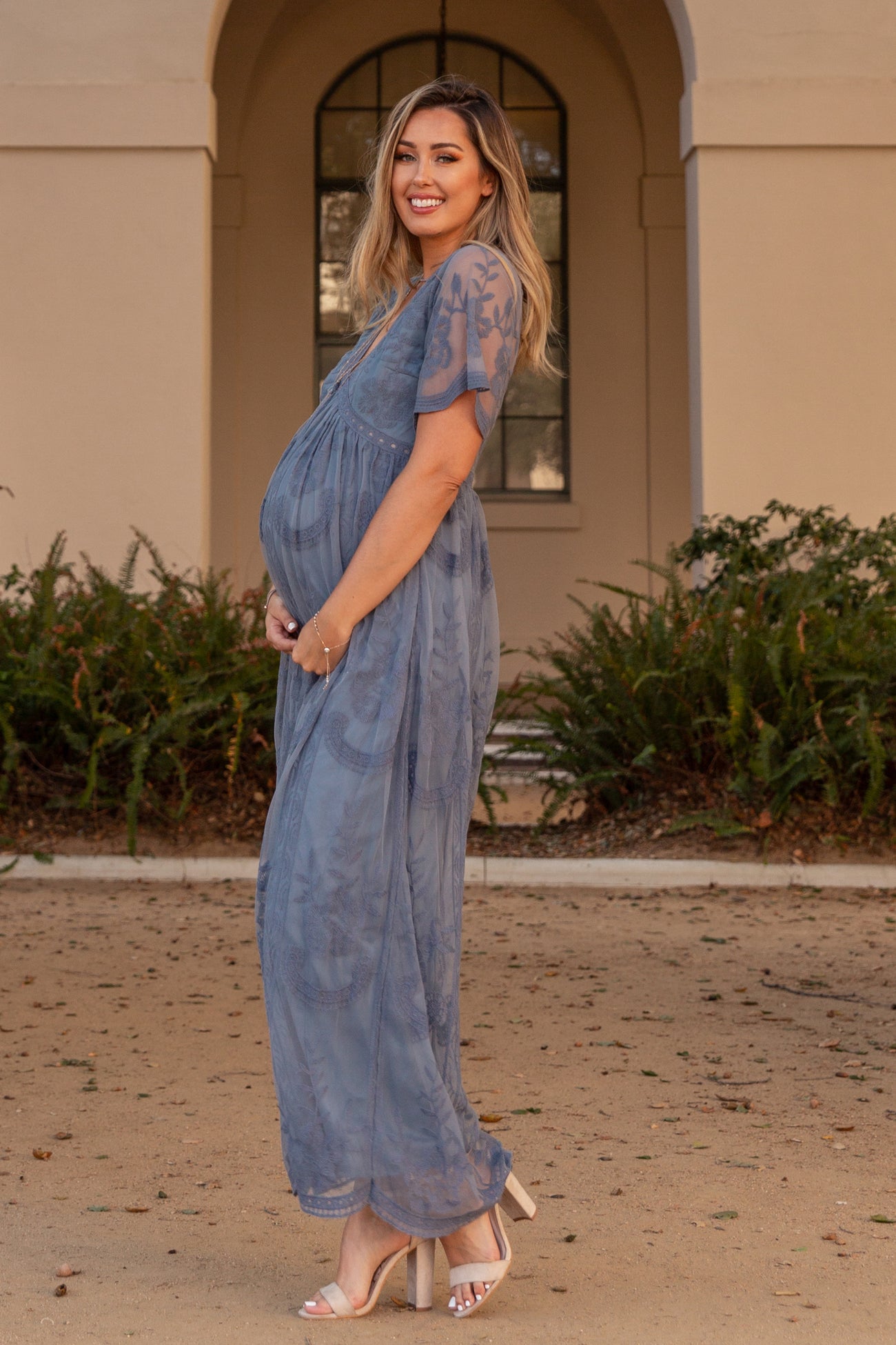 PinkBlush Blue Lace Overlay Maternity Maxi Dress PinkBlush Blue Lace Overlay Maternity Maxi Dress