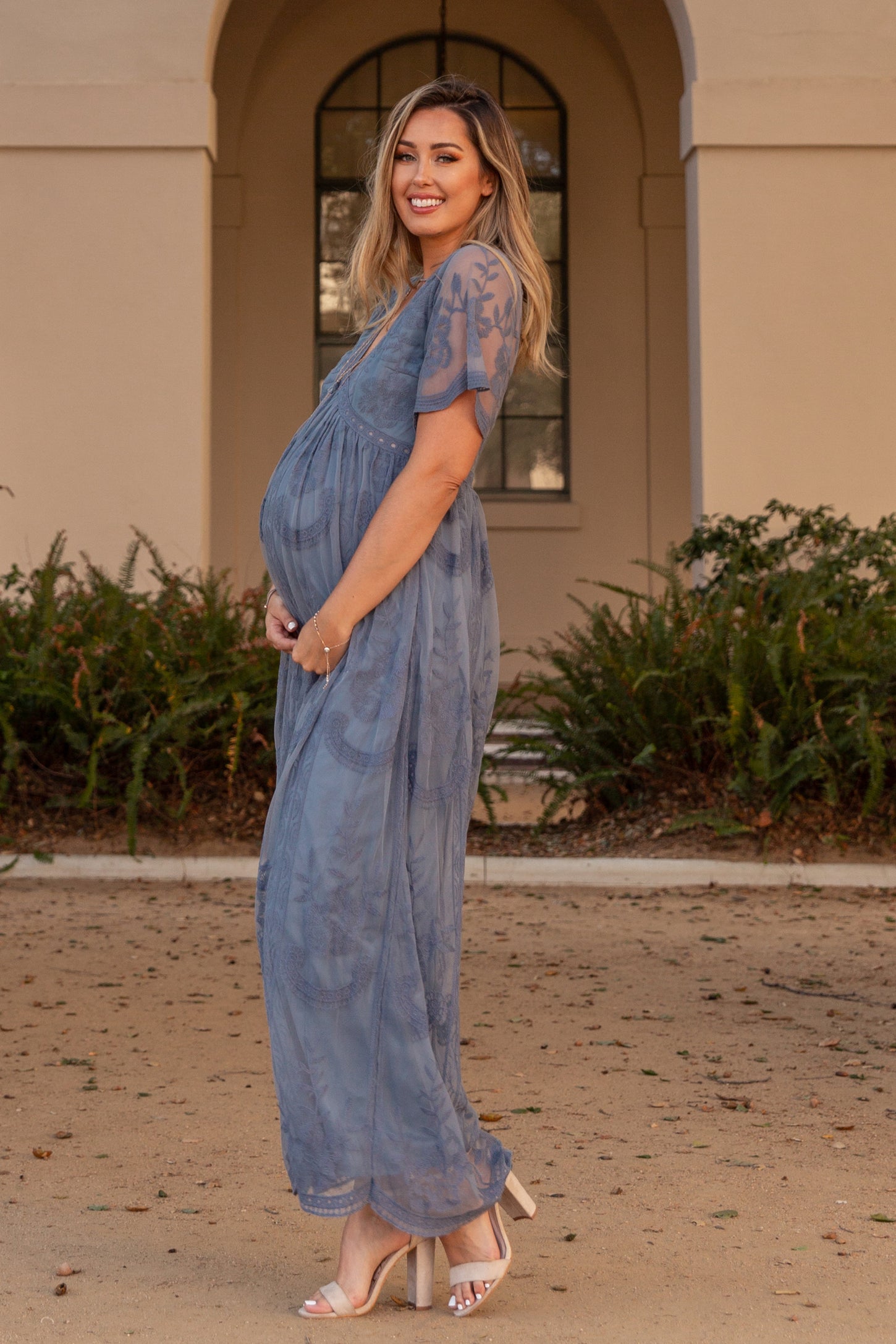 PinkBlush Blue Lace Overlay Maternity Maxi Dress PinkBlush Blue Lace Overlay Maternity Maxi Dress