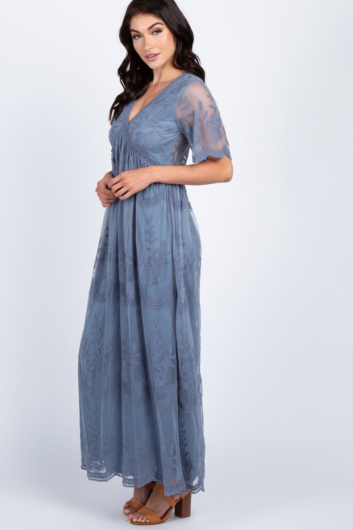 PinkBlush Blue Lace Mesh Overlay Maxi Dress PinkBlush Blue Lace Mesh Overlay Maxi Dress