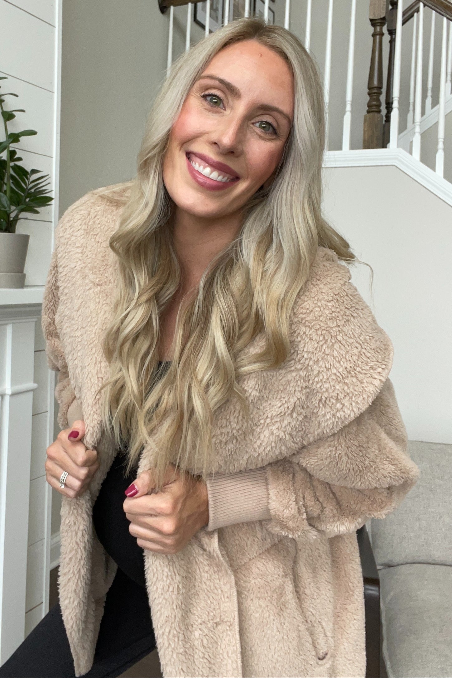 Taupe Fuzzy Hooded Long Sleeve Jacket