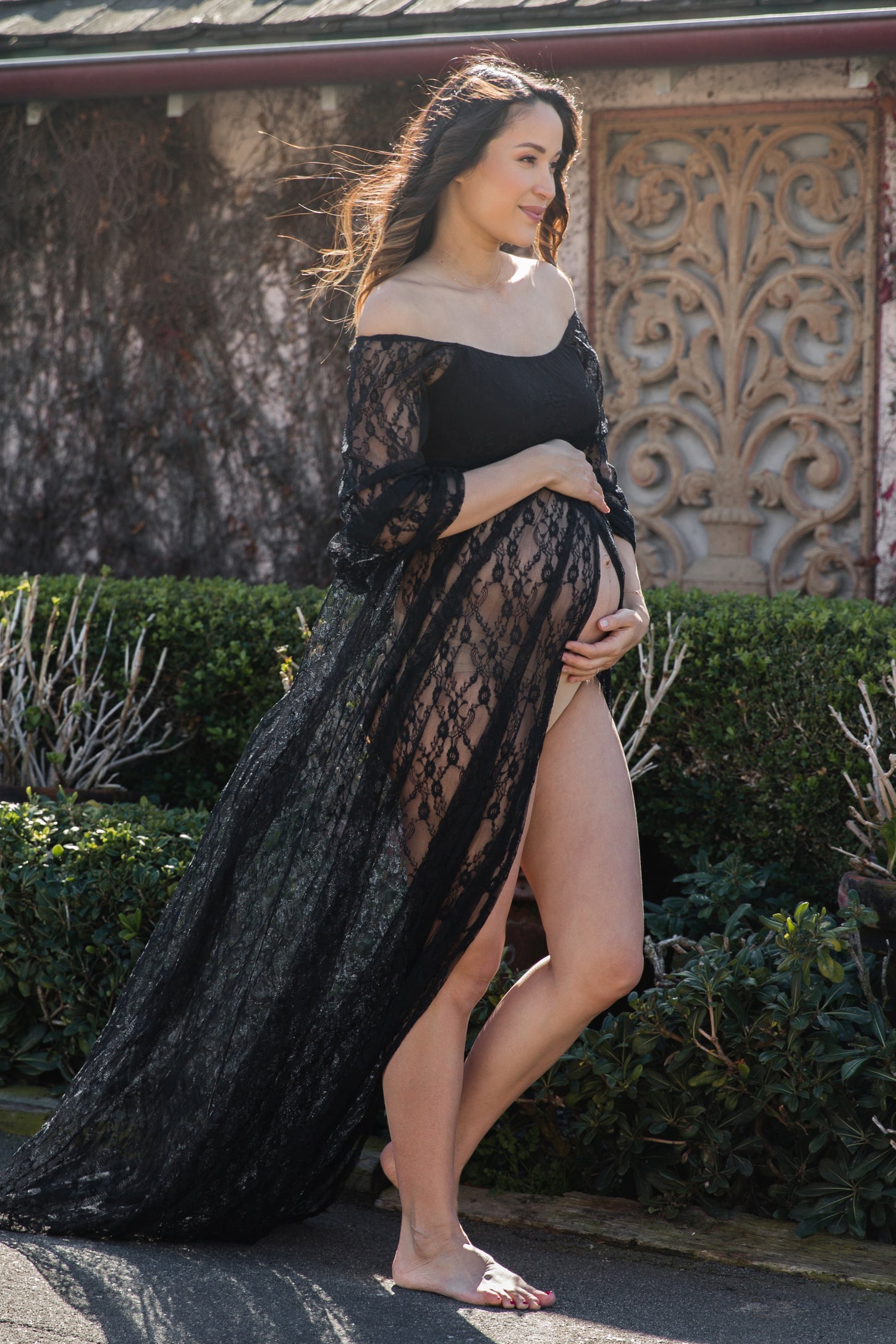 Black Lace Off Shoulder Maternity Photoshoot Gown/Dress PinkBlush Black Lace Off Shoulder Maternity Photoshoot Gown/Dress PinkBlush