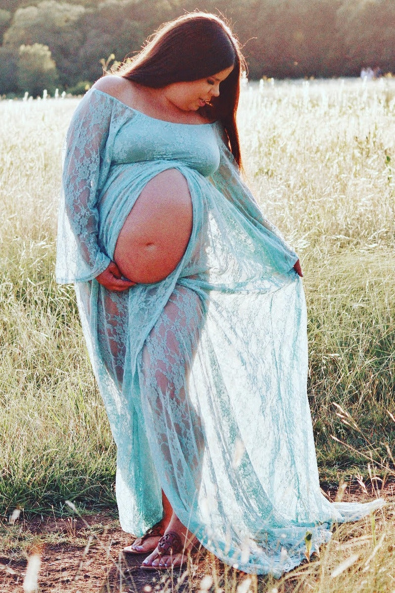 PinkBlush Blue Lace Off Shoulder Maternity Photoshoot Gown/Dress Large