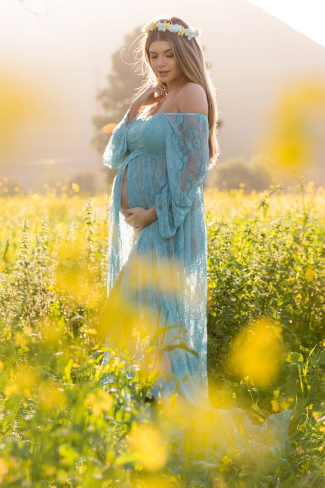 blue dress for baby girl Angel Maternity Chantal 2 Piece Maternity Photoshoot Dress in Nude Pink main image 1