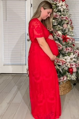 PinkBlush Red Lace Overlay Maternity Maxi Dress PinkBlush Red Lace Overlay Maternity Maxi Dress