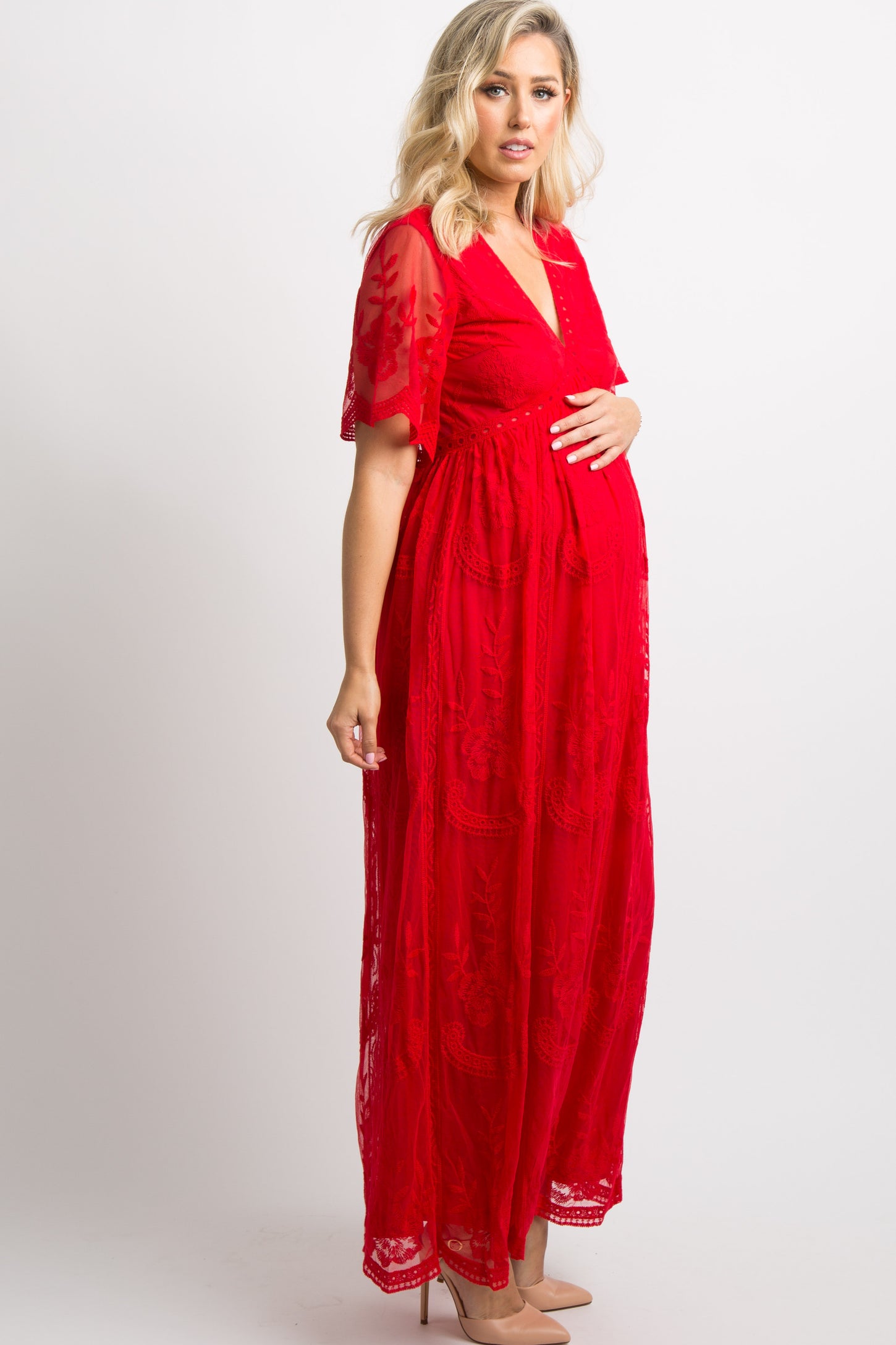 Pinkblush Red Lace Overlay Maternity Maxi Dress Pinkblush Red Lace Overlay Maternity Maxi Dress