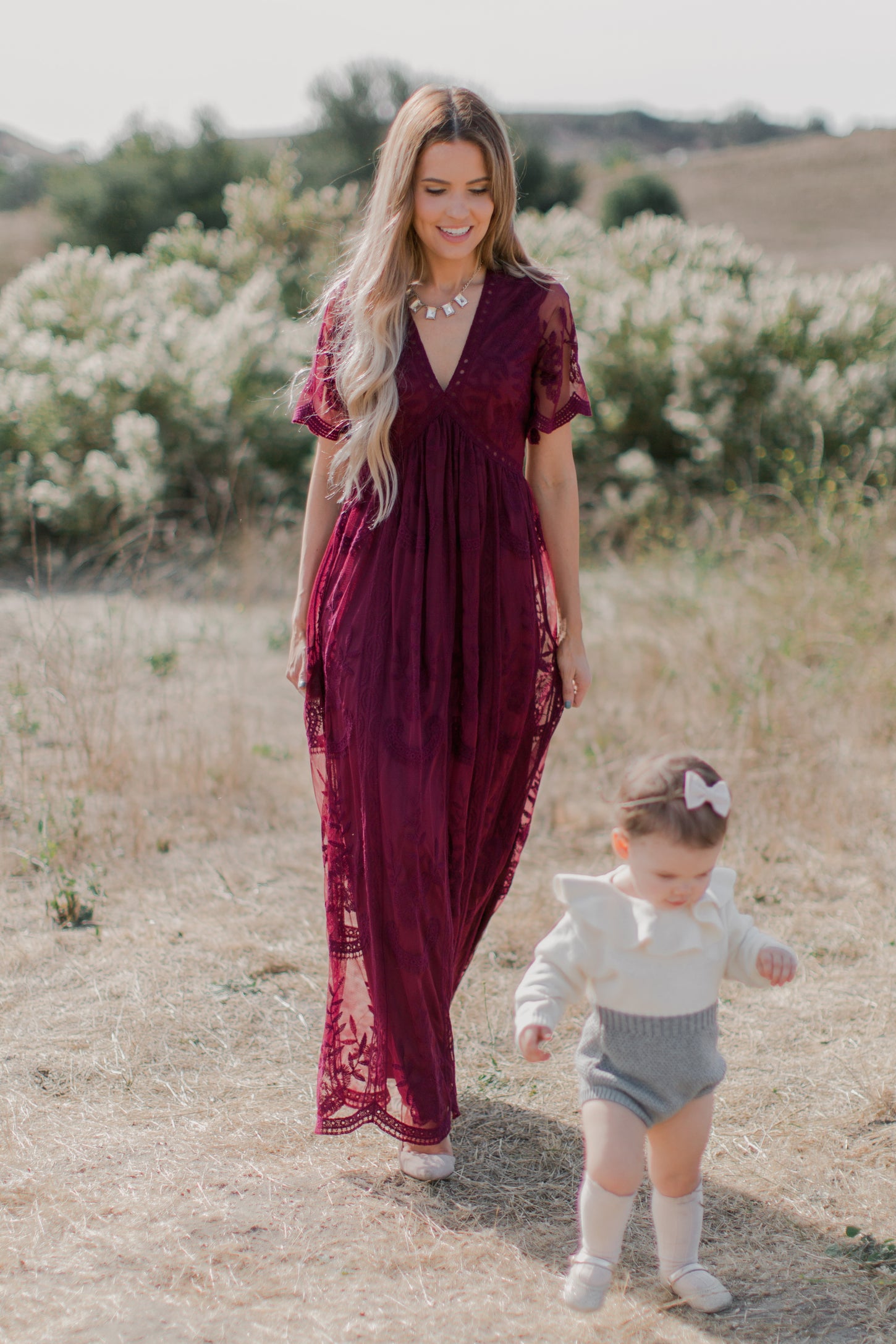 Burgundy Lace Mesh Overlay Maxi Dress – PinkBlush