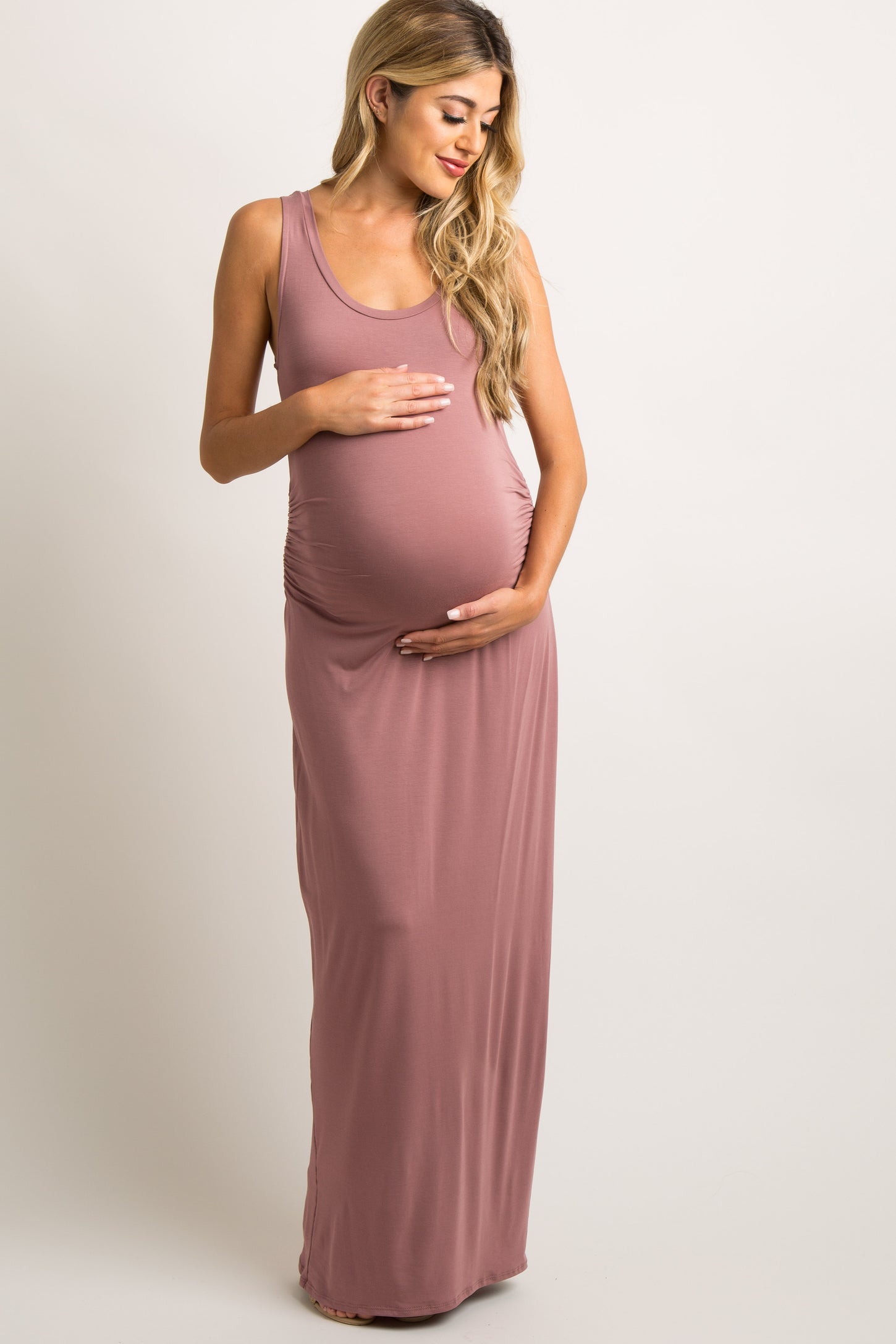 PinkBlush Mauve Sleeveless Fitted Maternity Maxi Dress PinkBlush Mauve Sleeveless Fitted Maternity Maxi Dress