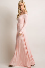 PinkBlush Pink Solid Off Shoulder Maxi Dress