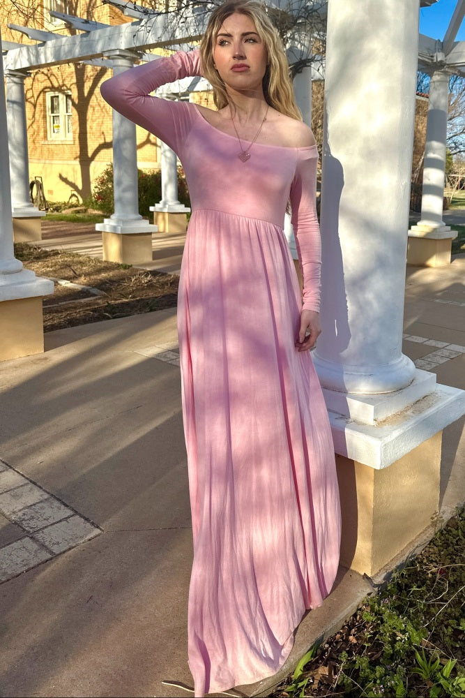 pink blush off the shoulder dress PinkBlush Solid Maxi 020224 versatile dress ideal for Size:24MON Standard / S Midnight