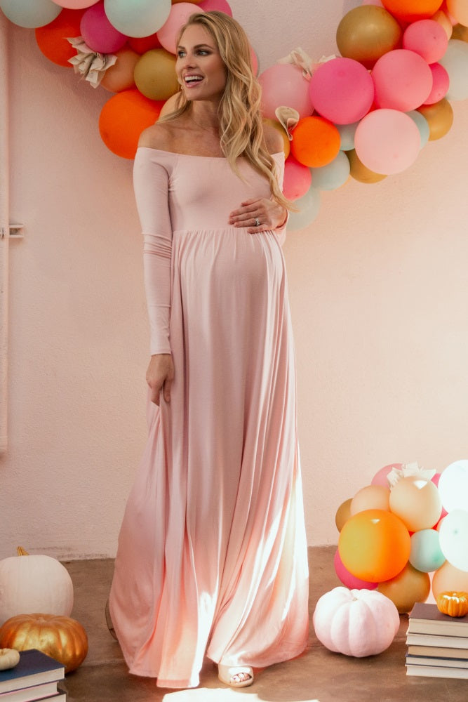pink blush maternity maxi dress PinkBlush Light Pink Lace Mesh Overlay Plus Maternity Maxi Dress