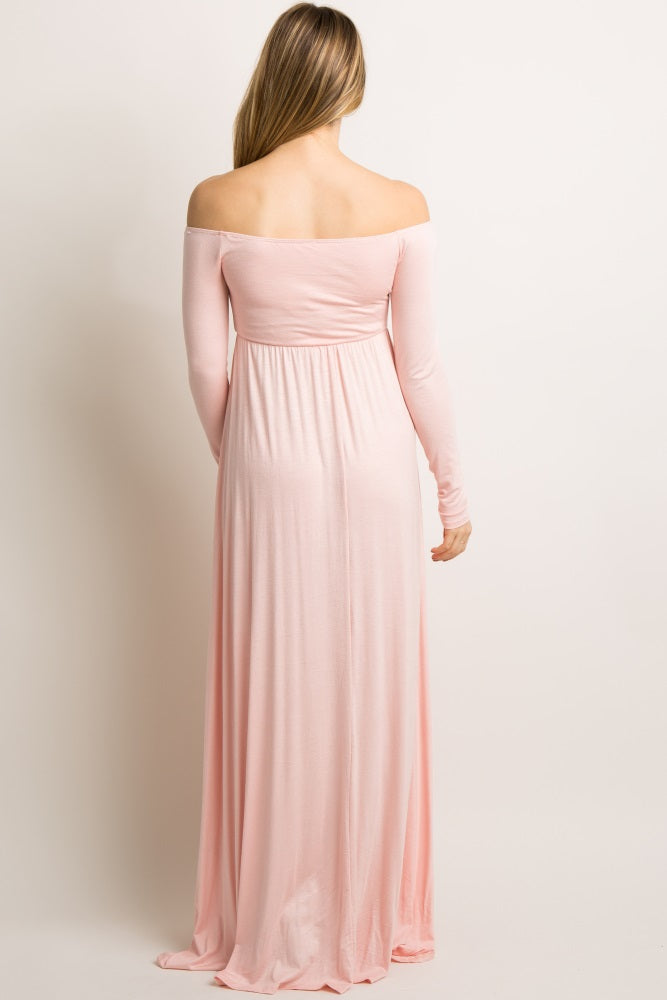 PinkBlush Pink Solid Off Shoulder Maternity Maxi Dress PinkBlush Pink Solid Off Shoulder Maternity Maxi Dress