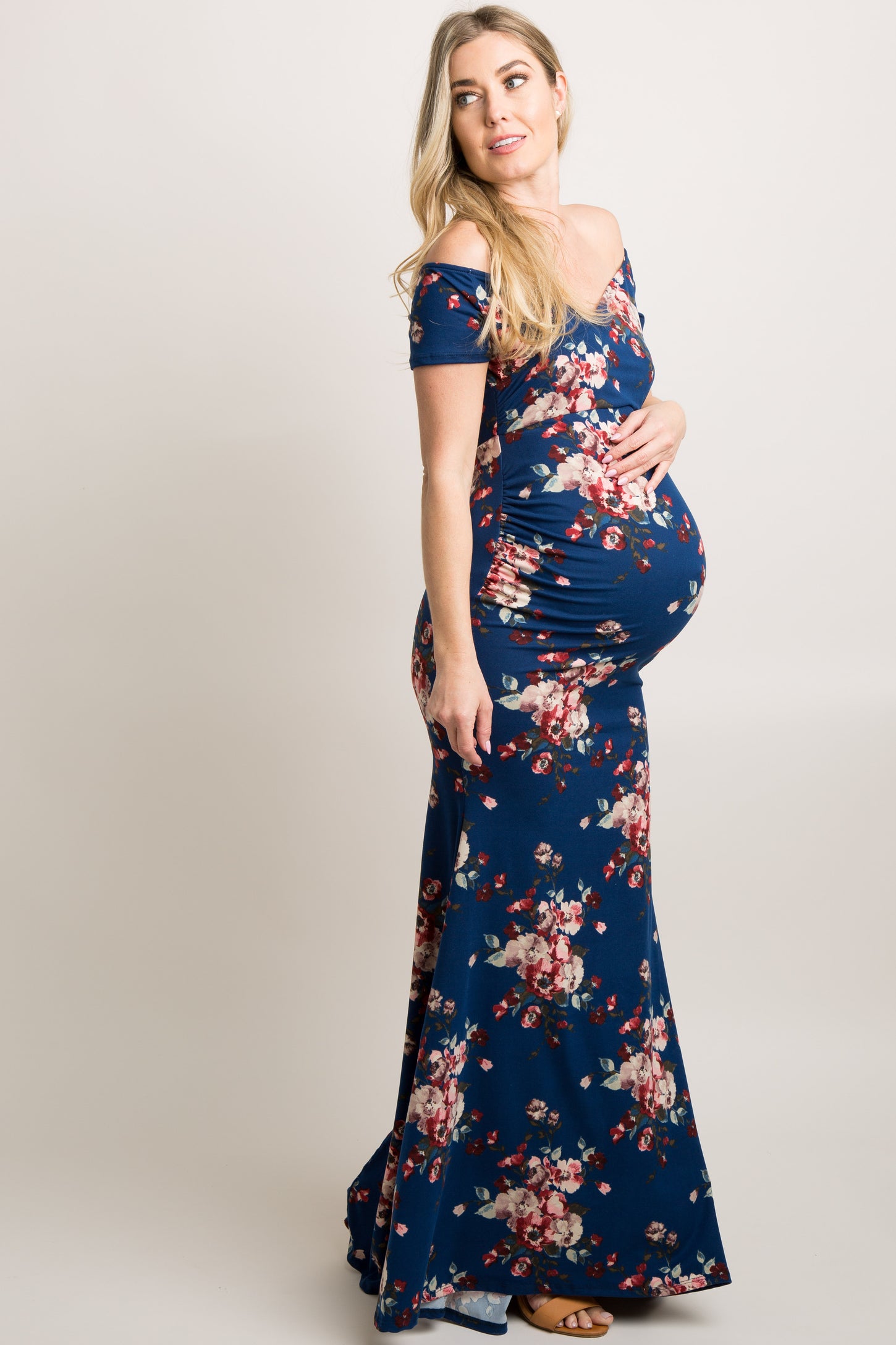 Navy Floral Off Shoulder Wrap Maternity Photoshoot Gown/Dress Navy Floral Off Shoulder Wrap Maternity Photoshoot Gown/Dress
