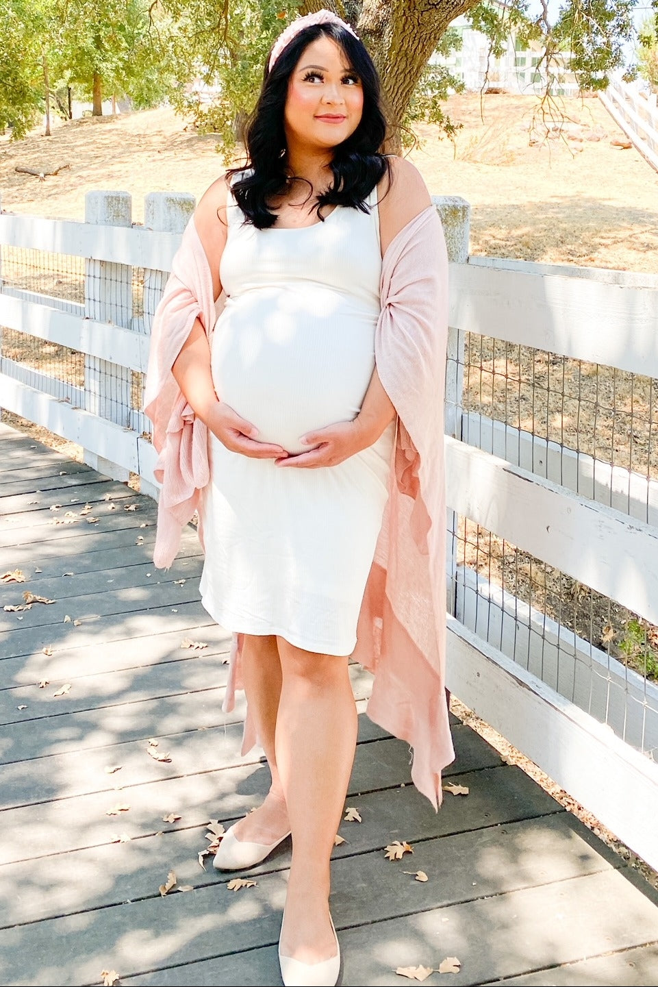 PinkBlush Ivory Sleeveless Ribbed Fitted Maternity Dress PinkBlush Ivory Sleeveless Ribbed Fitted Maternity Dress