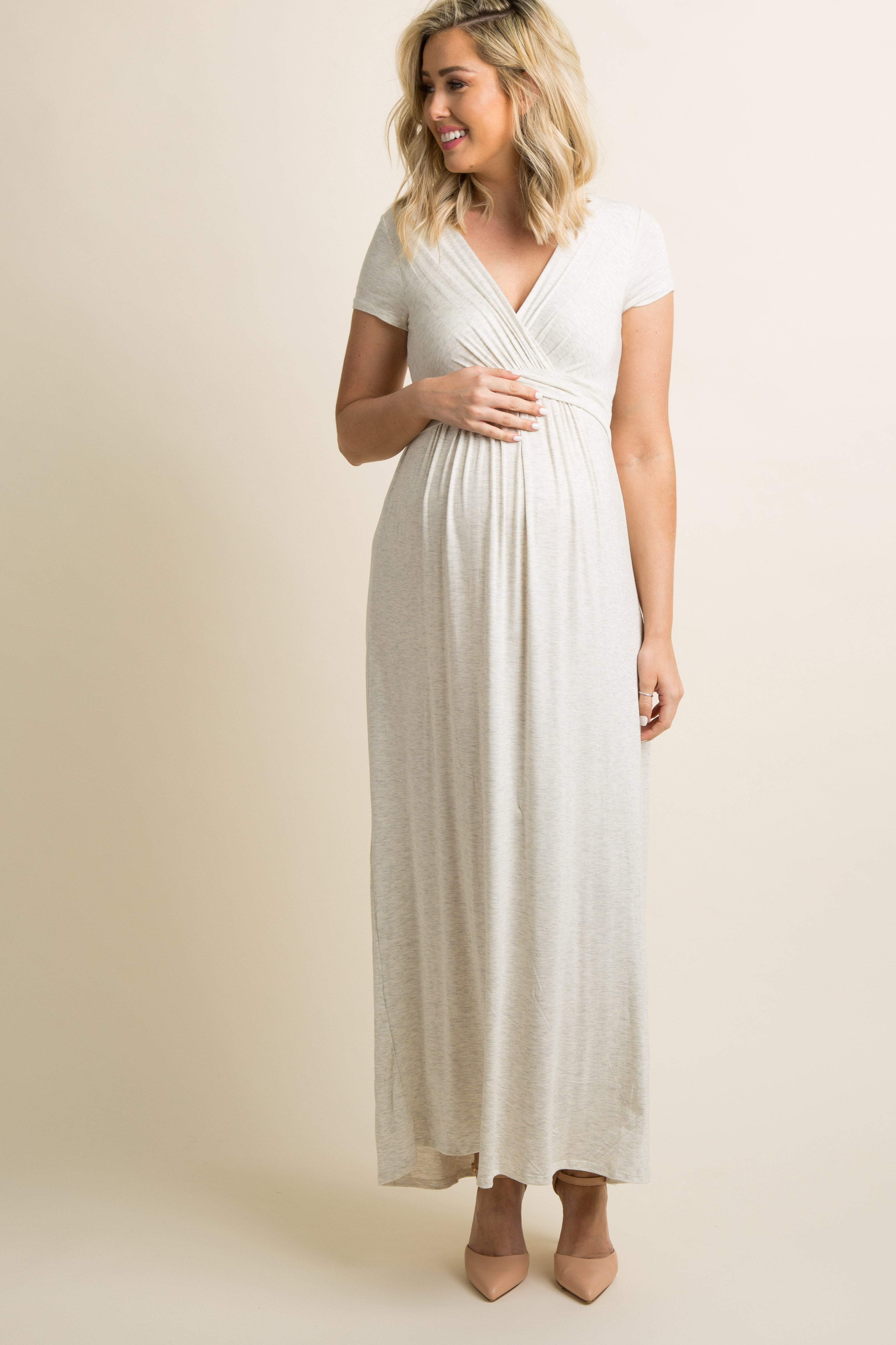 pink blush maternity dress PinkBlush Beige Draped Maternity/Nursing Maxi Dress