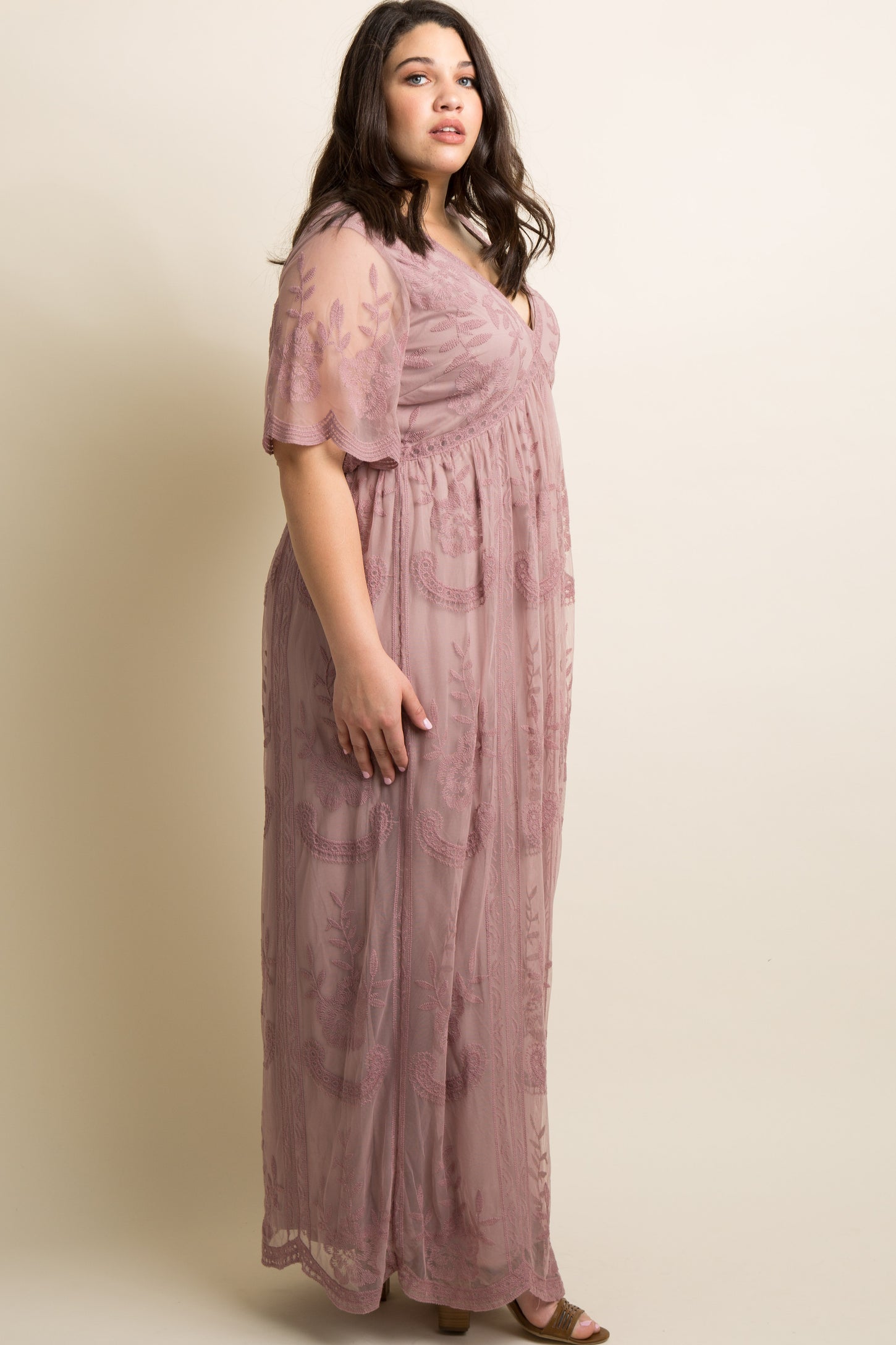 PinkBlush Mauve Lace Mesh Overlay Plus Maxi Dress PinkBlush Mauve Lace Mesh Overlay Plus Maxi Dress