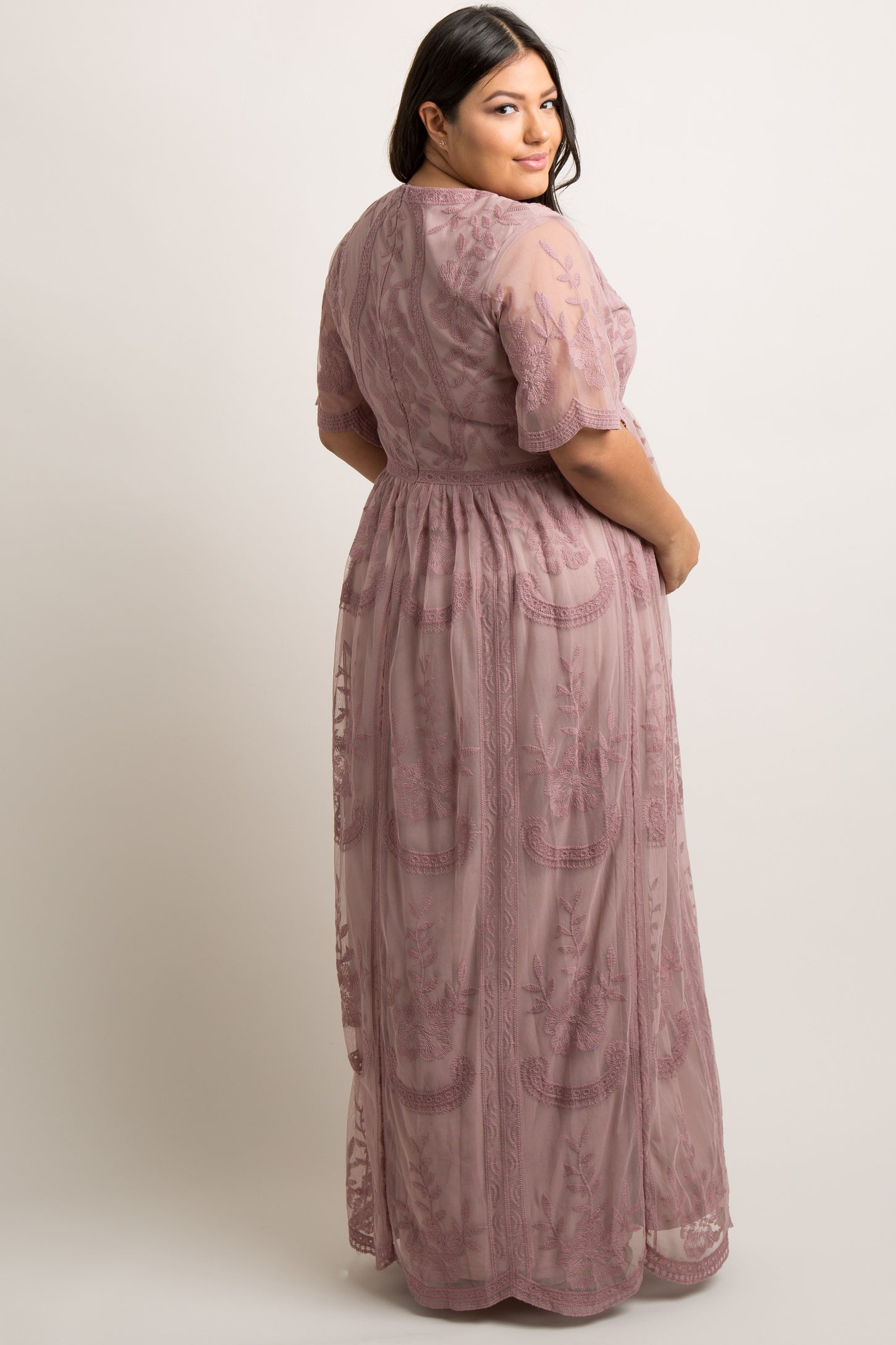 PinkBlush Mauve Lace Mesh Overlay Plus Maternity Maxi Dress PinkBlush Mauve Lace Mesh Overlay Plus Maternity Maxi Dress