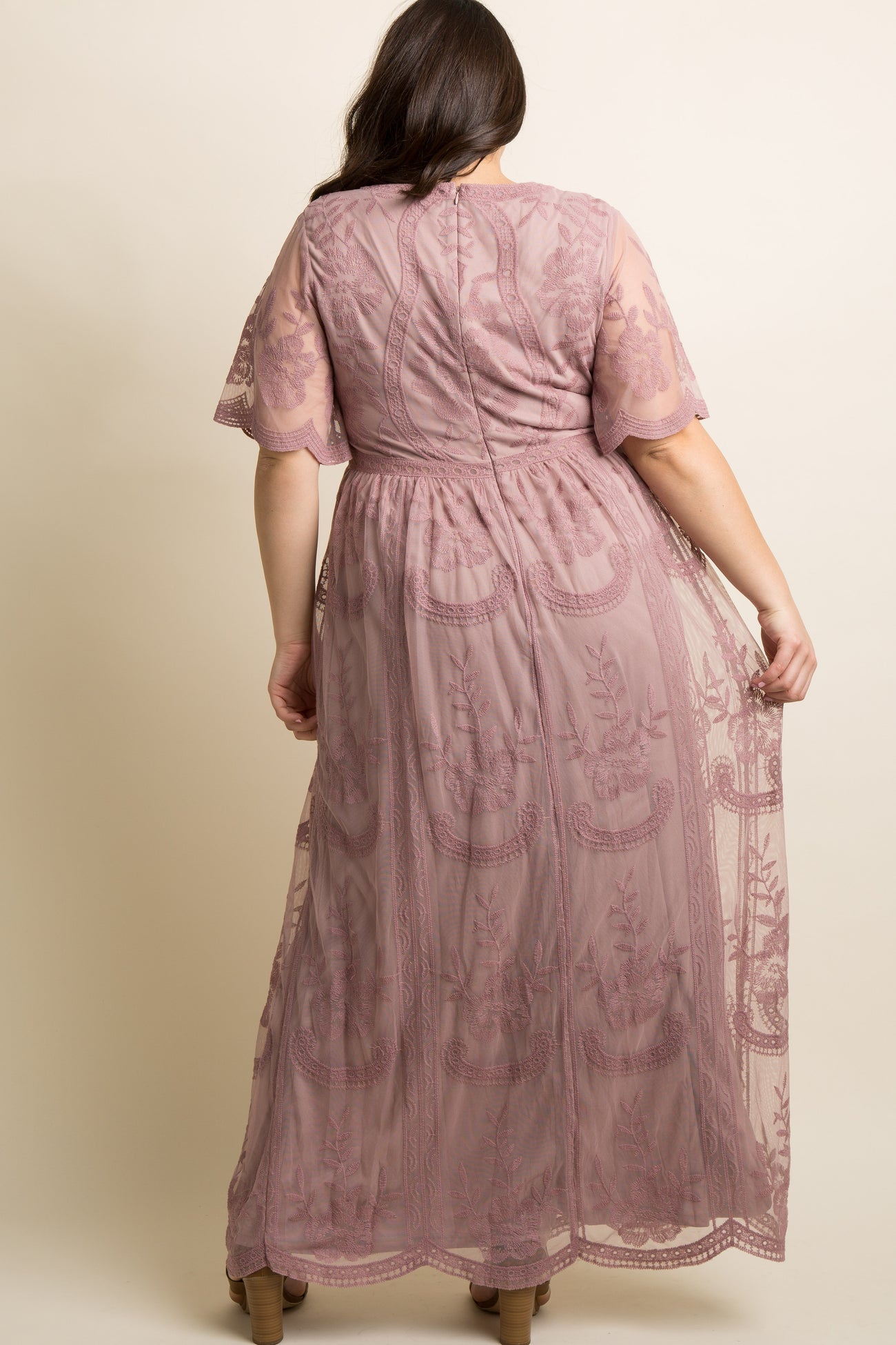 PinkBlush Mauve Lace Mesh Overlay Plus Maxi Dress PinkBlush Mauve Lace Mesh Overlay Plus Maxi Dress
