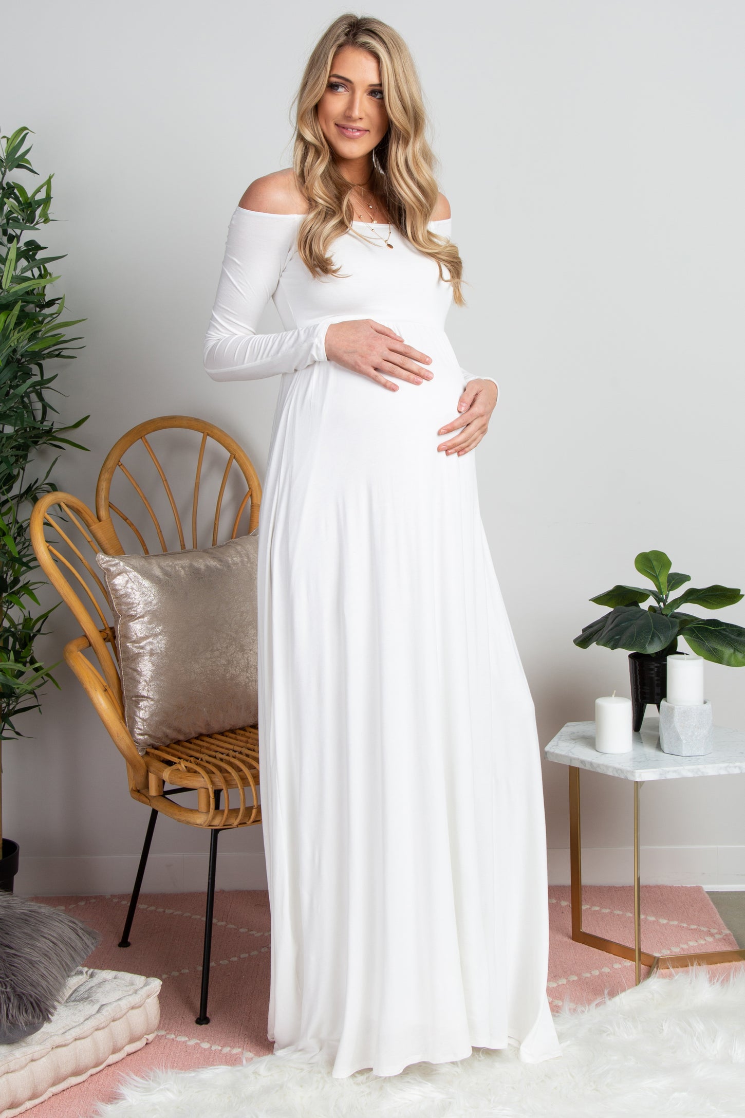 Pinkblush Tall Ivory Off Shoulder Maternity Maxi Dress Pinkblush Tall Ivory Off Shoulder Maternity Maxi Dress