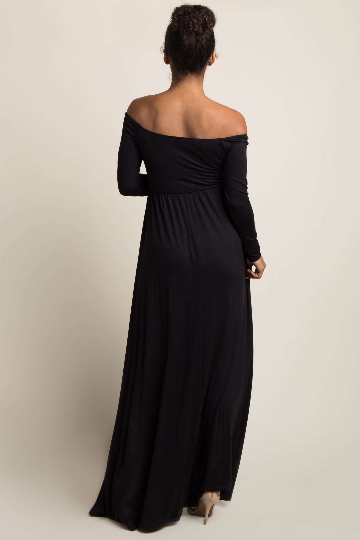 PinkBlush Petite Black Solid Off Shoulder Maternity Maxi Dress PinkBlush Petite Black Solid Off Shoulder Maternity Maxi Dress