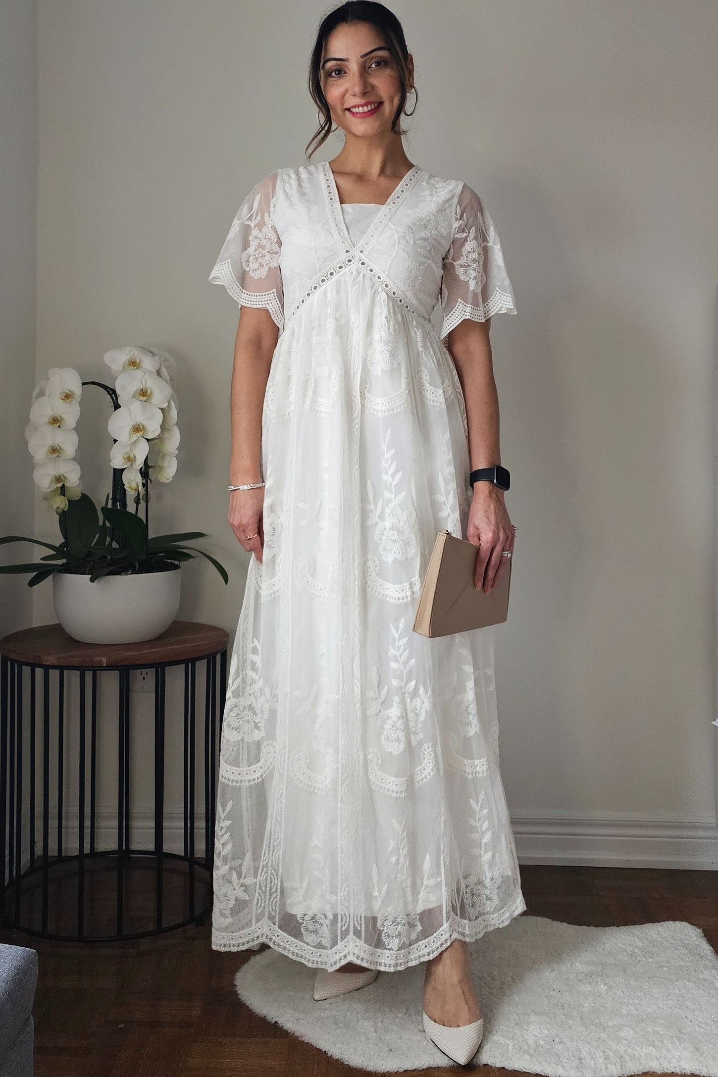 PinkBlush White Lace Mesh Overlay Maxi Dress PinkBlush White Lace Mesh Overlay Maxi Dress