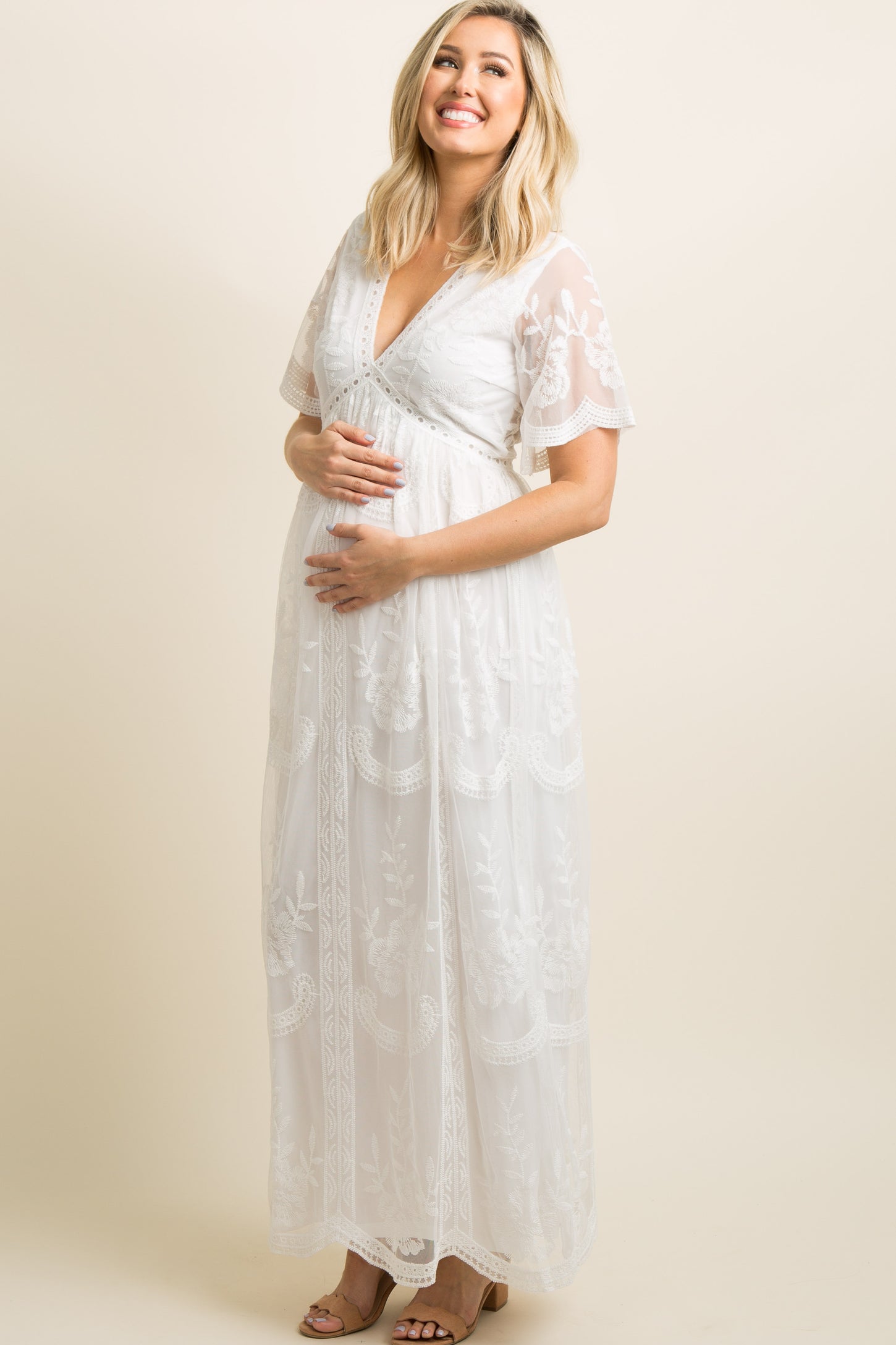 PinkBlush White Lace Overlay Maternity Maxi Dress PinkBlush White Lace Overlay Maternity Maxi Dress