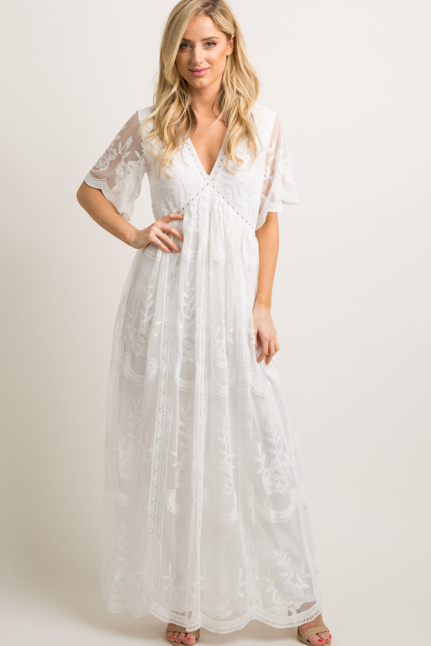 PinkBlush White Lace Overlay Maternity Maxi Dress PinkBlush White Lace Overlay Maternity Maxi Dress