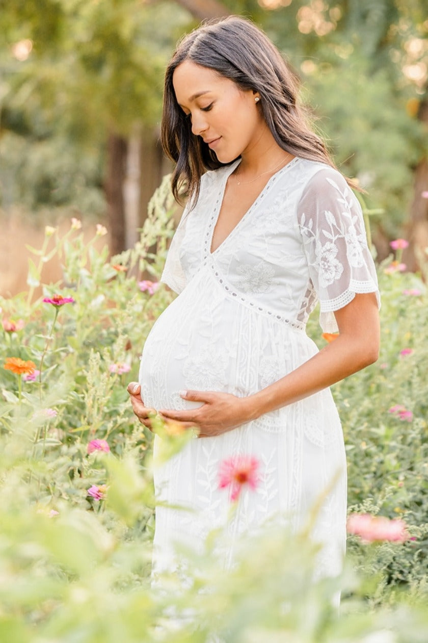 PinkBlush White Lace Overlay Maternity Maxi Dress PinkBlush White Lace Overlay Maternity Maxi Dress