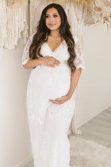PinkBlush White Lace Mesh Overlay Maternity Maxi Dress