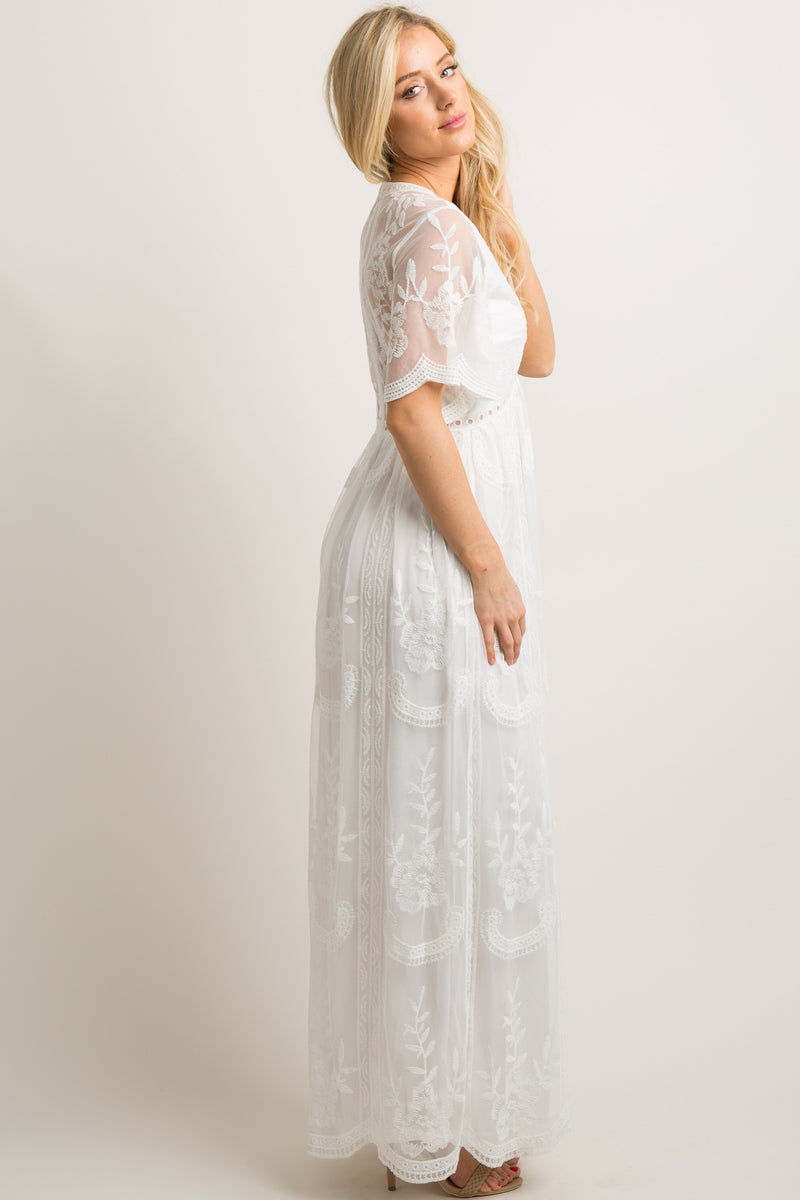 Pinkblush White Lace Mesh Overlay Maxi Dress