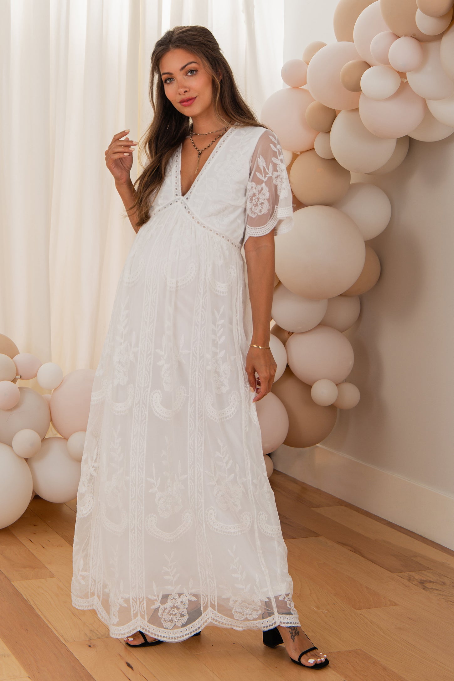 PinkBlush White Lace Overlay Maternity Maxi Dress PinkBlush White Lace Overlay Maternity Maxi Dress