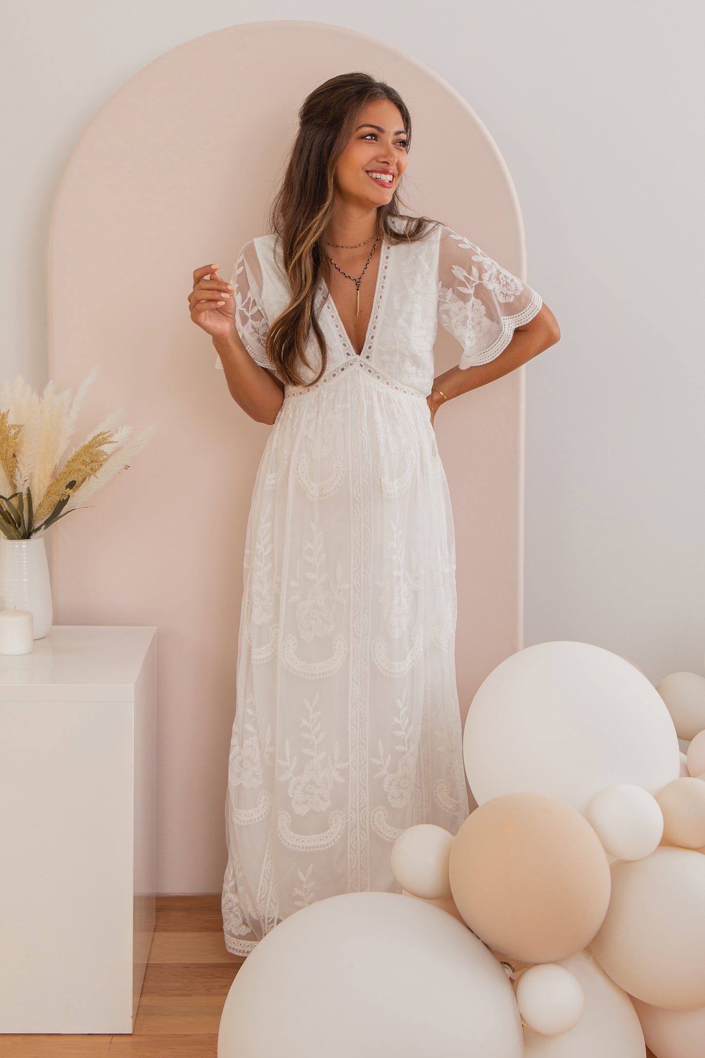 PinkBlush White Lace Overlay Maternity Maxi Dress PinkBlush White Lace Overlay Maternity Maxi Dress