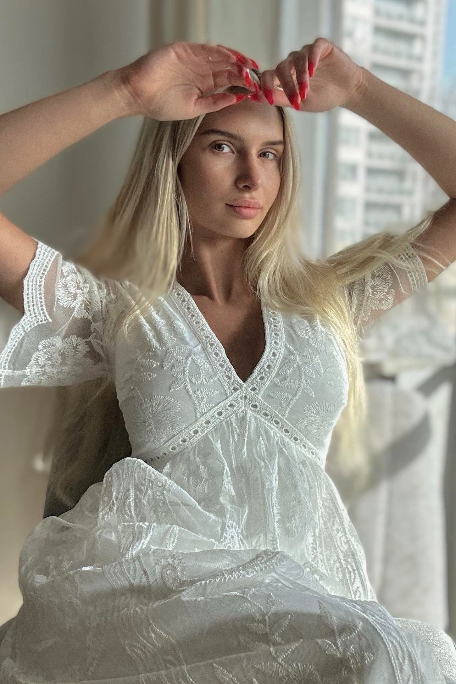 PinkBlush White Lace Mesh Overlay Maxi Dress PinkBlush White Lace Mesh Overlay Maxi Dress