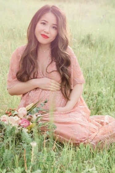 Light Pink Lace Mesh Overlay Maternity Maxi Dress PinkBlush Light Pink Lace Mesh Overlay Maternity Maxi Dress PinkBlush