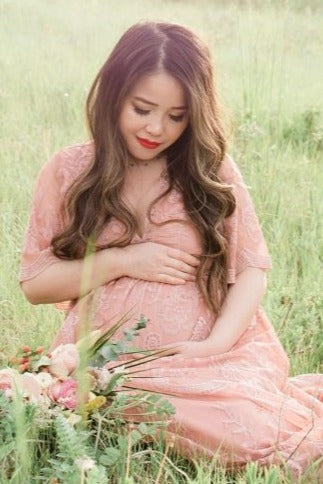 Light Pink Lace Overlay Maternity Maxi Dress Light Pink Lace Overlay Maternity Maxi Dress