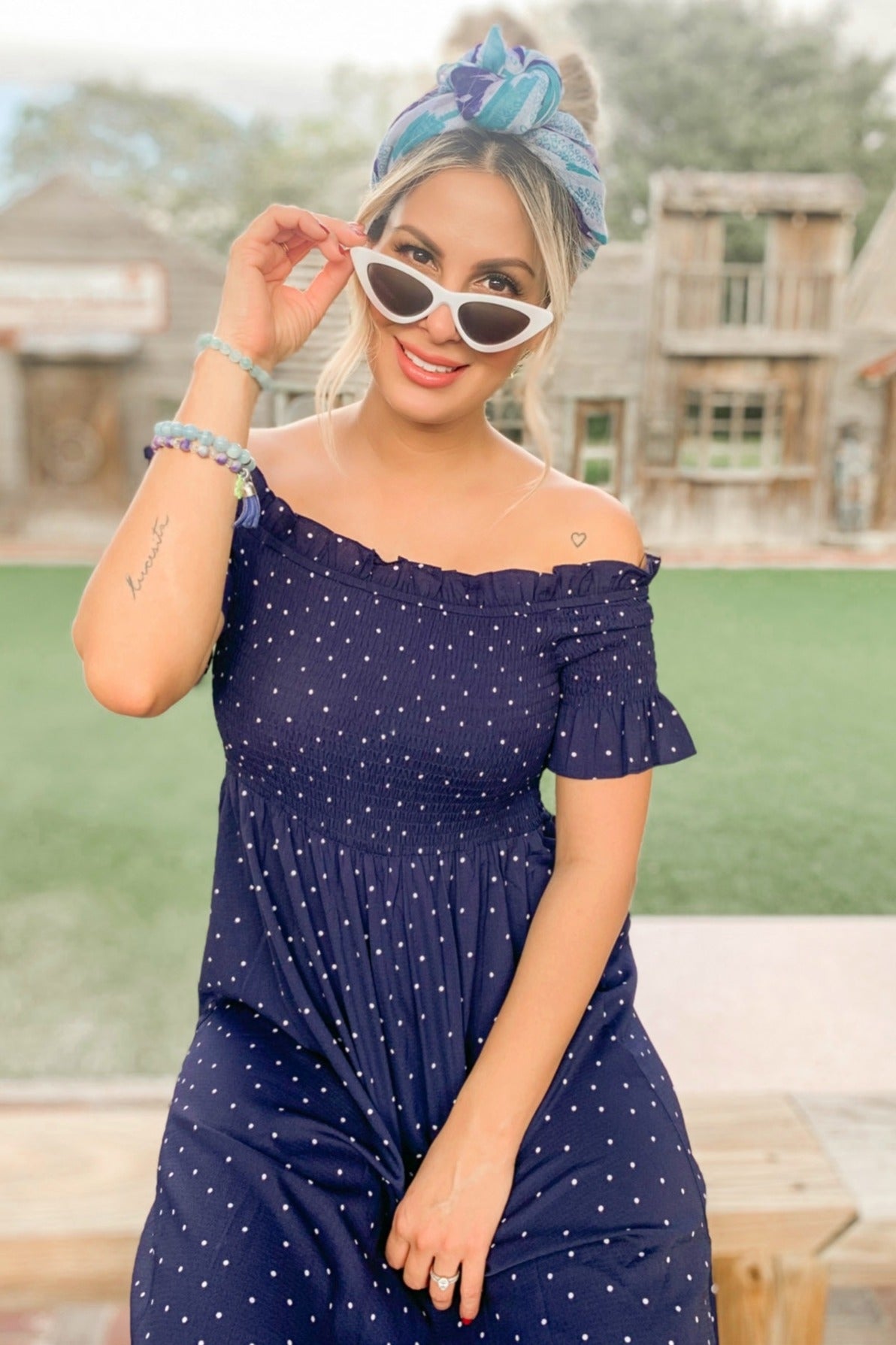 Navy Polka Dot Smocked Dress PinkBlush Navy Polka Dot Smocked Dress PinkBlush