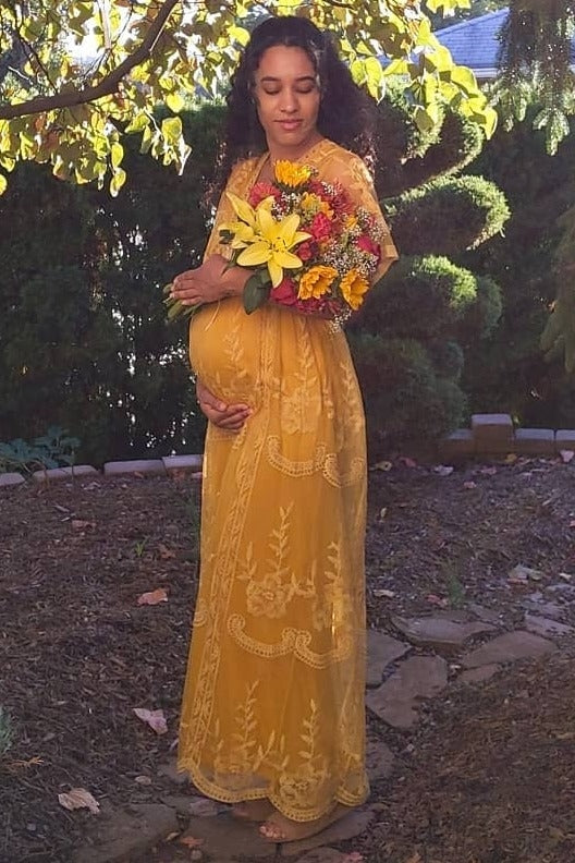 PinkBlush Mustard Lace Mesh Overlay Maternity Maxi Dress PinkBlush Mustard Lace Mesh Overlay Maternity Maxi Dress