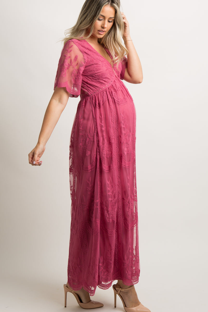 Pinkblush Magenta Lace Overlay Maternity Maxi Dress