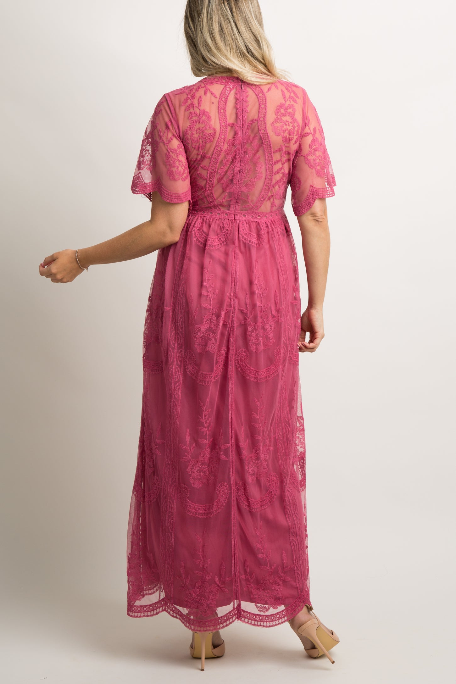 PinkBlush Magenta Lace Overlay Maternity Maxi Dress PinkBlush Magenta Lace Overlay Maternity Maxi Dress
