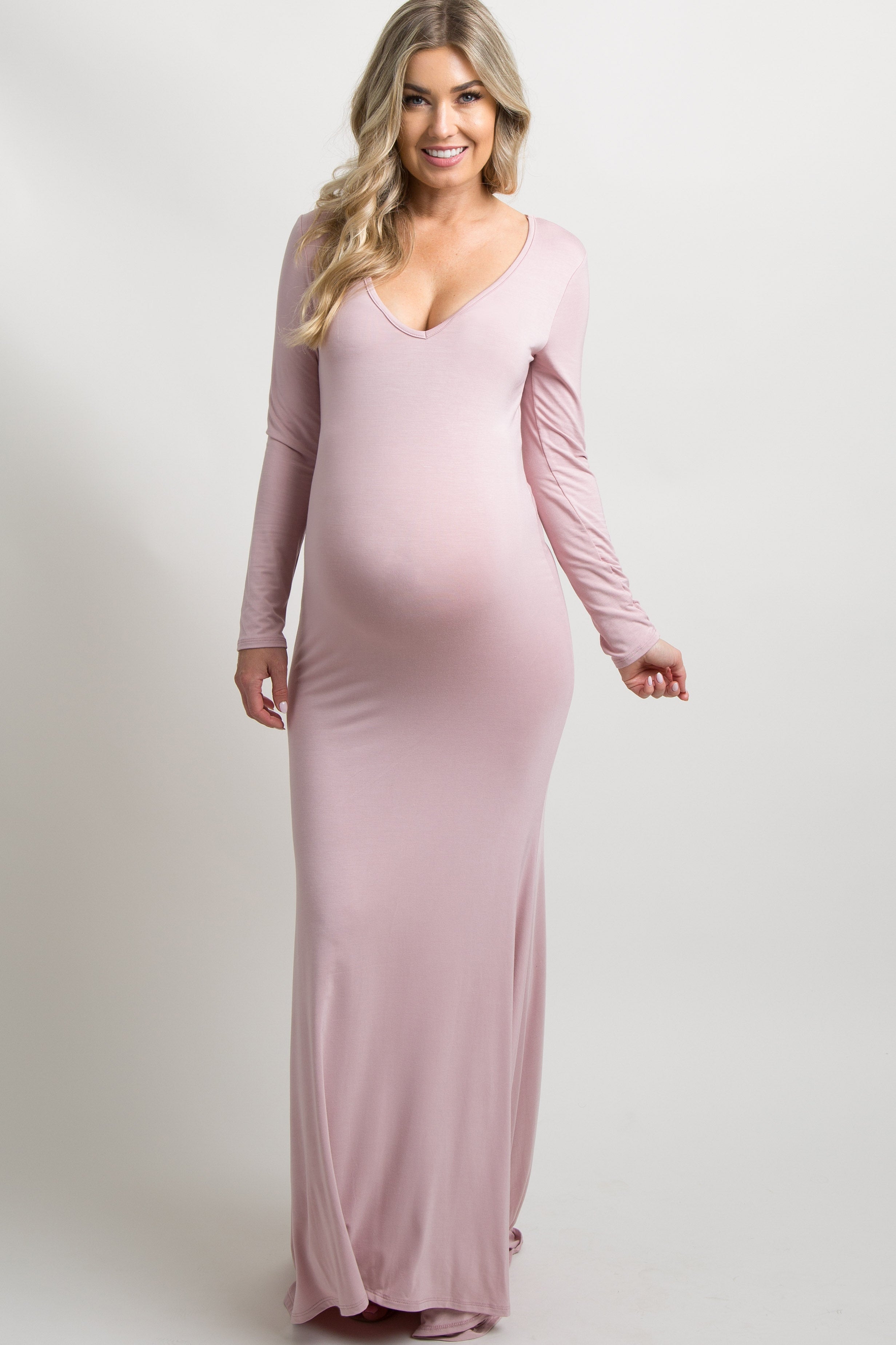 maternity dresses pink blush PinkBlush Pink Long Sleeve Photoshoot Maternity Gown/Dress