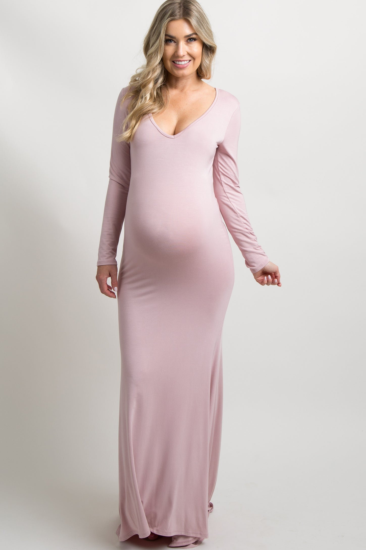 long sleeve maternity dresses for pictures PinkBlush Cream Floral Smocked Long Sleeve Maternity Maxi Dress