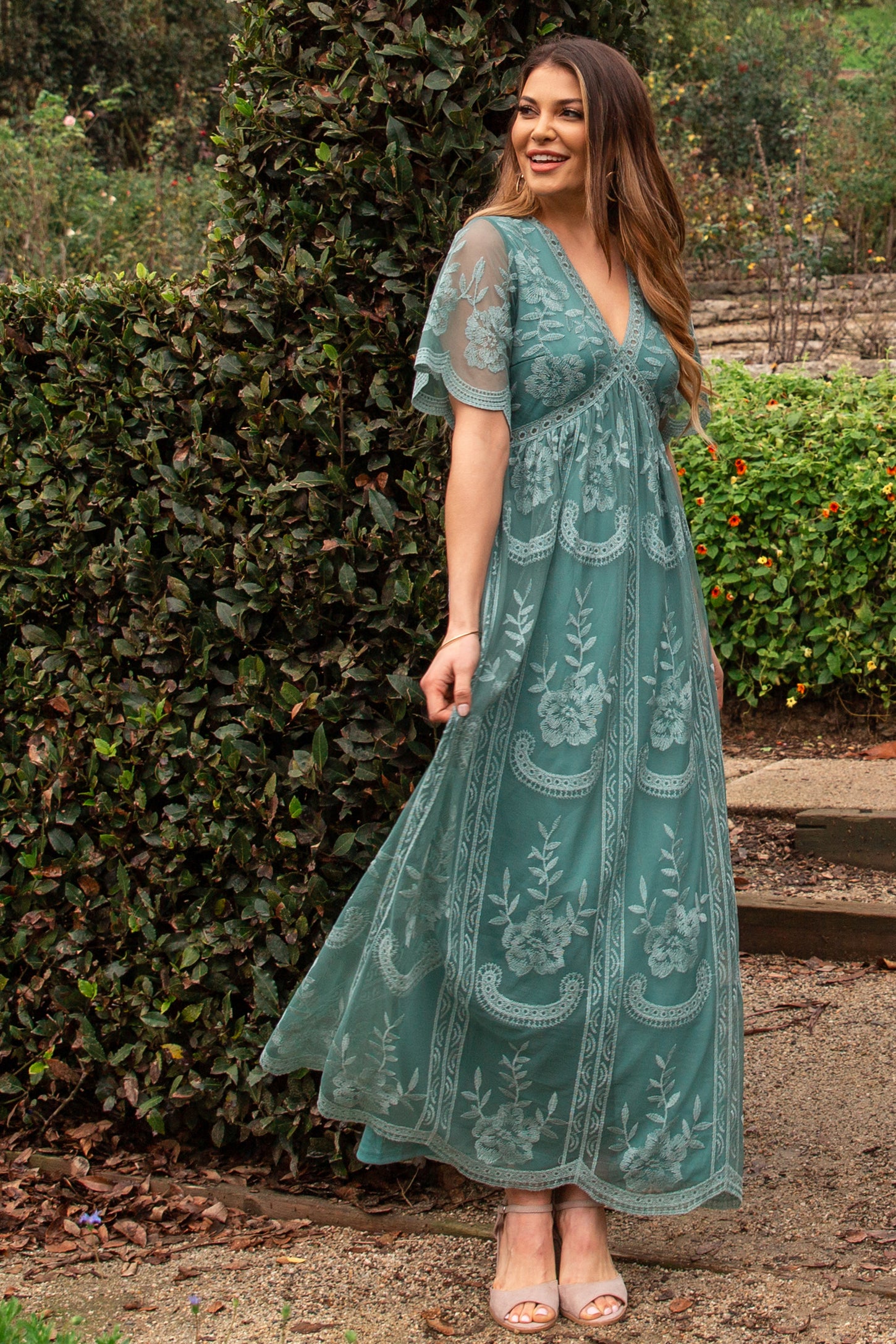 Sage Lace Mesh Overlay Maxi Dress PinkBlush Sage Lace Mesh Overlay Maxi Dress PinkBlush