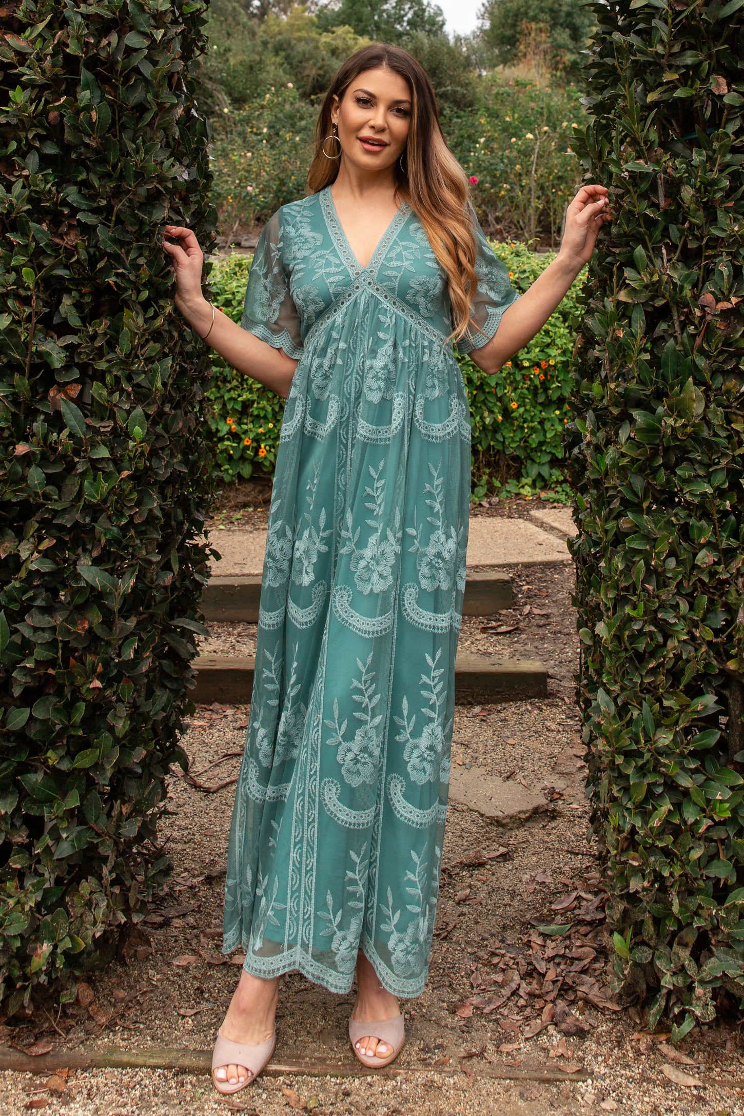 Sage Lace Mesh Overlay Maxi Dress PinkBlush Sage Lace Mesh Overlay Maxi Dress PinkBlush