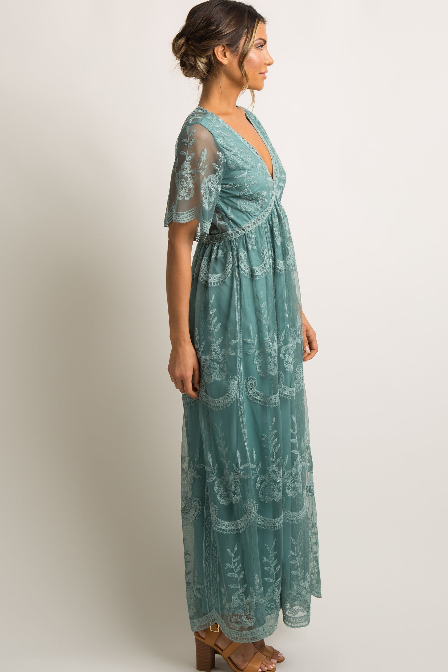 Sage Lace Mesh Overlay Maxi Dress – PinkBlush